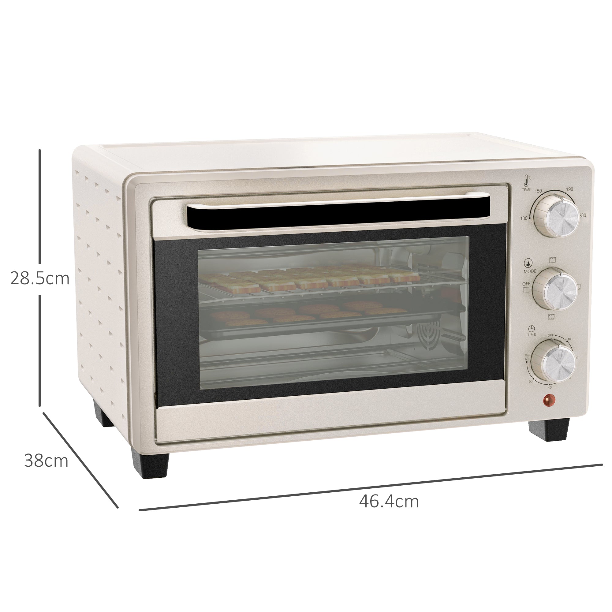 HOMCOM Mini Oven, 21L Countertop Electric Grill, Toaster Oven with Adjustable Temperature, Timer, Baking Tray and Wire Rack, 1400W, Cream - North Peak Garden Furniture