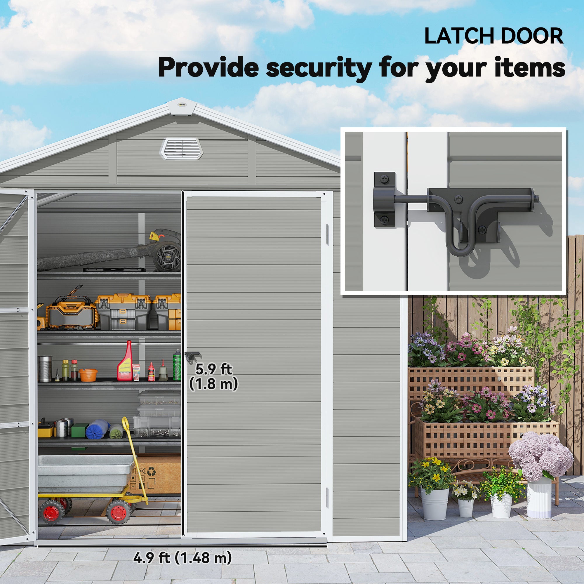 Outsunny 7.9ft x 6.2ft Aluminium Frame and Plastic Wall Shed, with Foundation - Light Grey