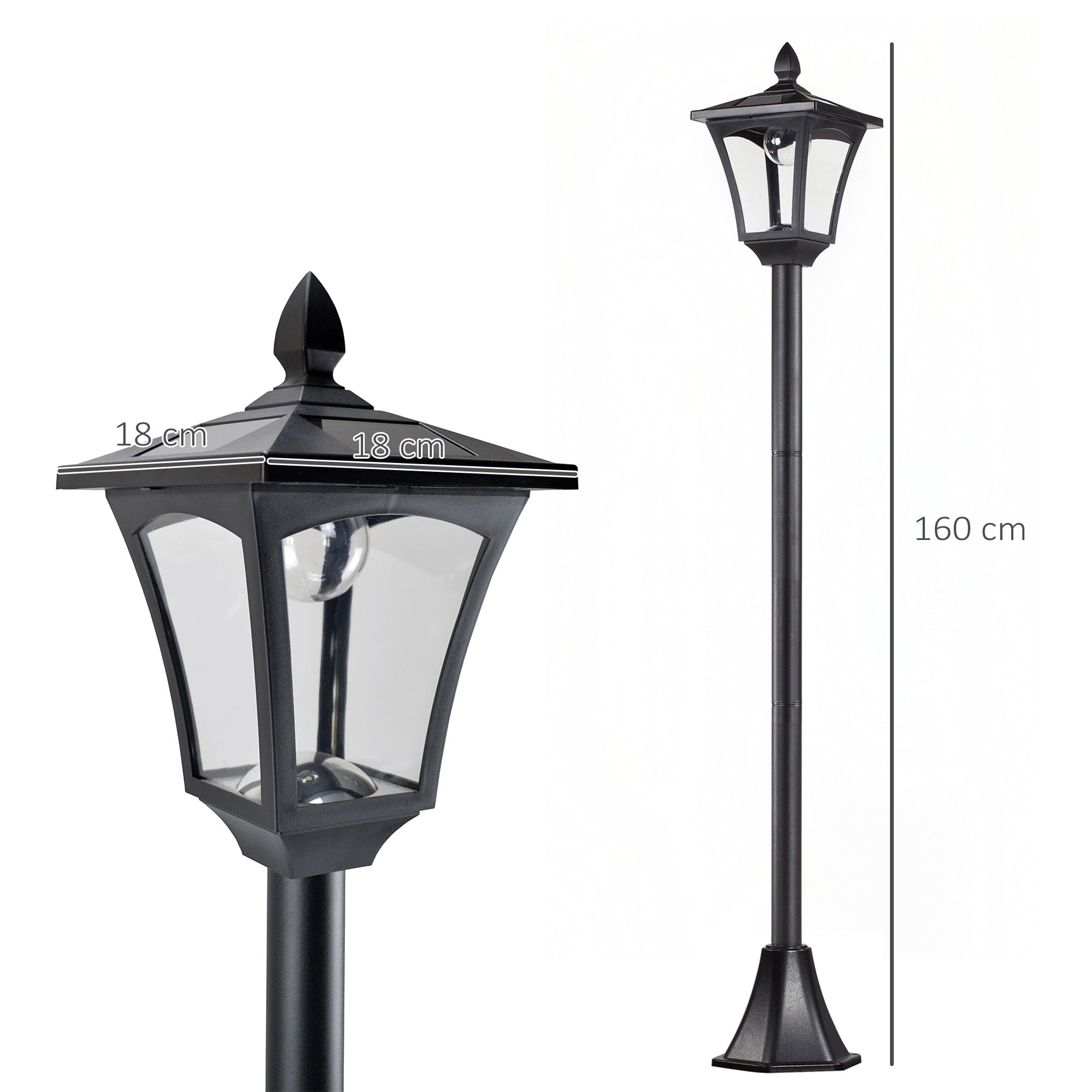 Outsunny 2 Pieces Outdoor Garden Solar Post Lamp Sensor Dimmable LED Lantern Bollard Pathway 1.6M Tall – Black - North Peak Garden Furniture