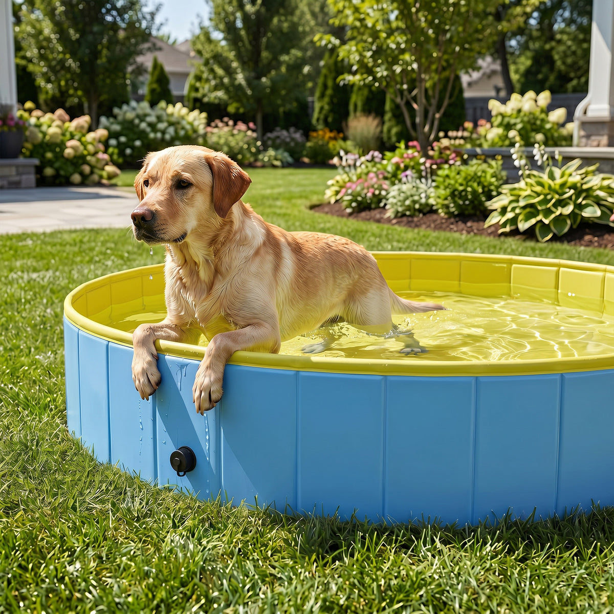 PawHut Foldable Dog Pool for Puppies and Ducks Dog Paddling Pool Bath Tub, Blue, 160 x 30cm
