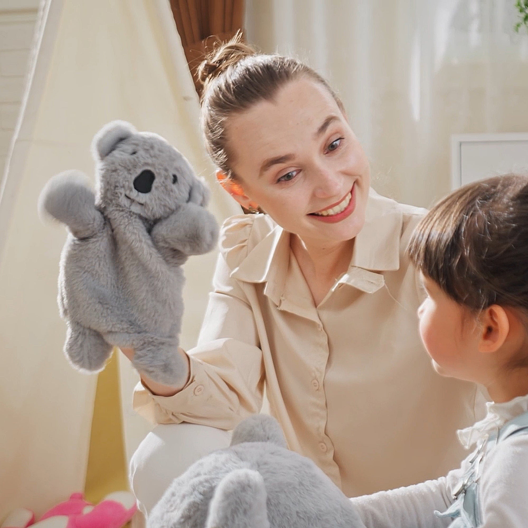 HOMCOM Kids Toddler Rocking Horse Plush Ride On Koala Rocker Wooden Base Seat Safety Belt w/ Gloved Doll Toy for 18-36 Months Grey - North Peak Garden Furniture