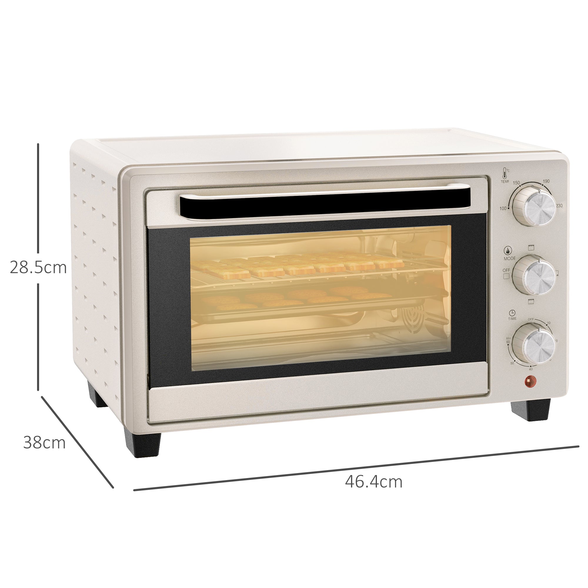 HOMCOM Mini Oven, 21L Countertop Electric Grill, Toaster Oven with Adjustable Temperature, Timer, Baking Tray and Wire Rack, 1400W, Cream