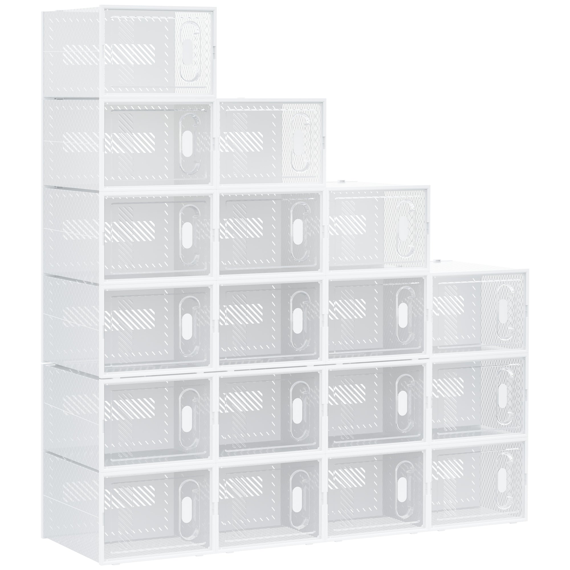 HOMCOM 18PCS Clear Shoe Box, Plastic Stackable Shoe Storage Box for UK/EU Size up to 12/46 with Magnetic Door for Women/Men, 28 x 36 x 21cm - North Peak Garden Furniture