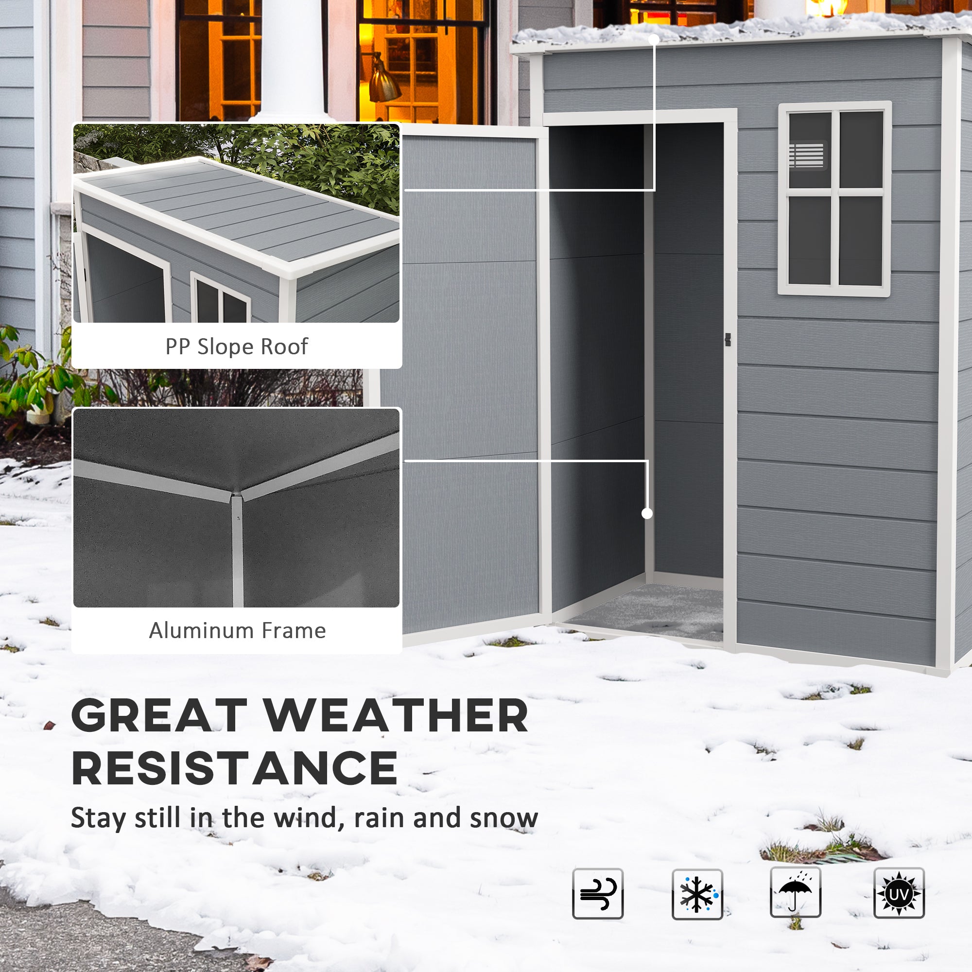 Outsunny 5' x 3' Garden Shed with Floor, Outdoor Storage Shed with Lockable Door, Window and Vent for Garden, Patio, Grey - North Peak Garden Furniture