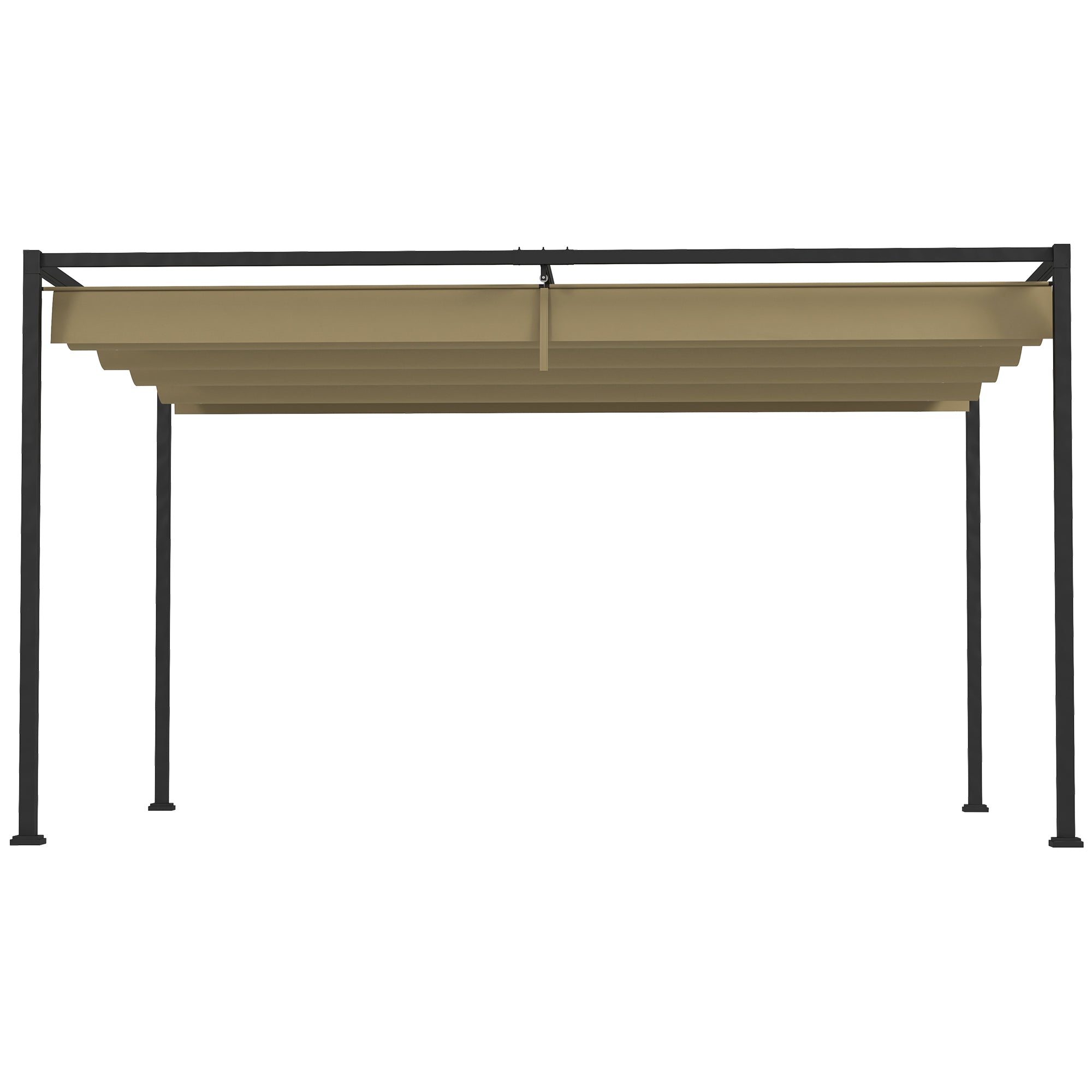 Outsunny 4 x 3(m) Metal Pergola with Retractable Roof, Garden Gazebo Canopy Shelter for Outdoor, Patio, Khaki - North Peak Garden Furniture