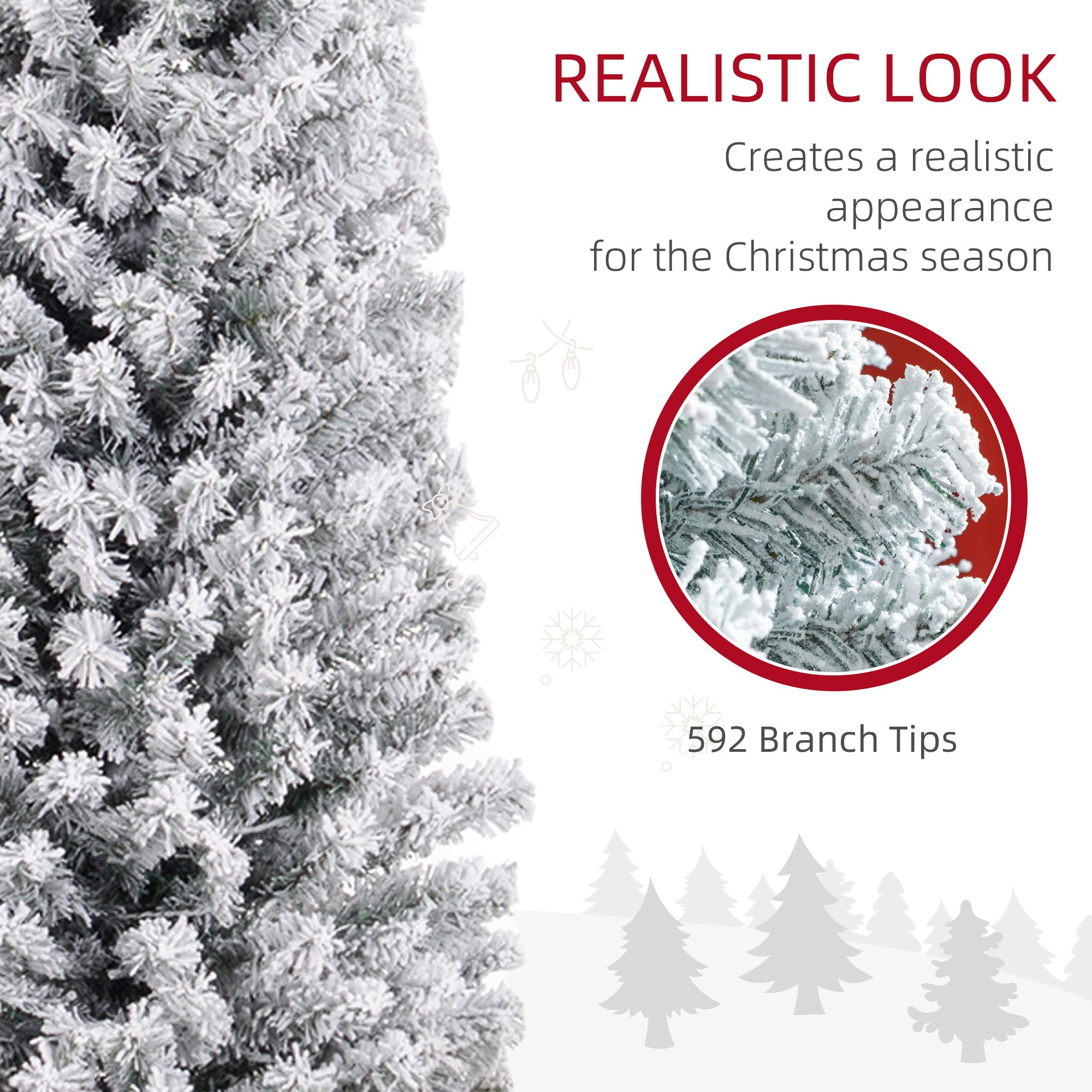 HOMCOM 7' Artificial Prelit Christmas Trees Holiday Décor with Colourful LED Lights, Flocked Tips, Berry, Pine Cone - North Peak Garden Furniture
