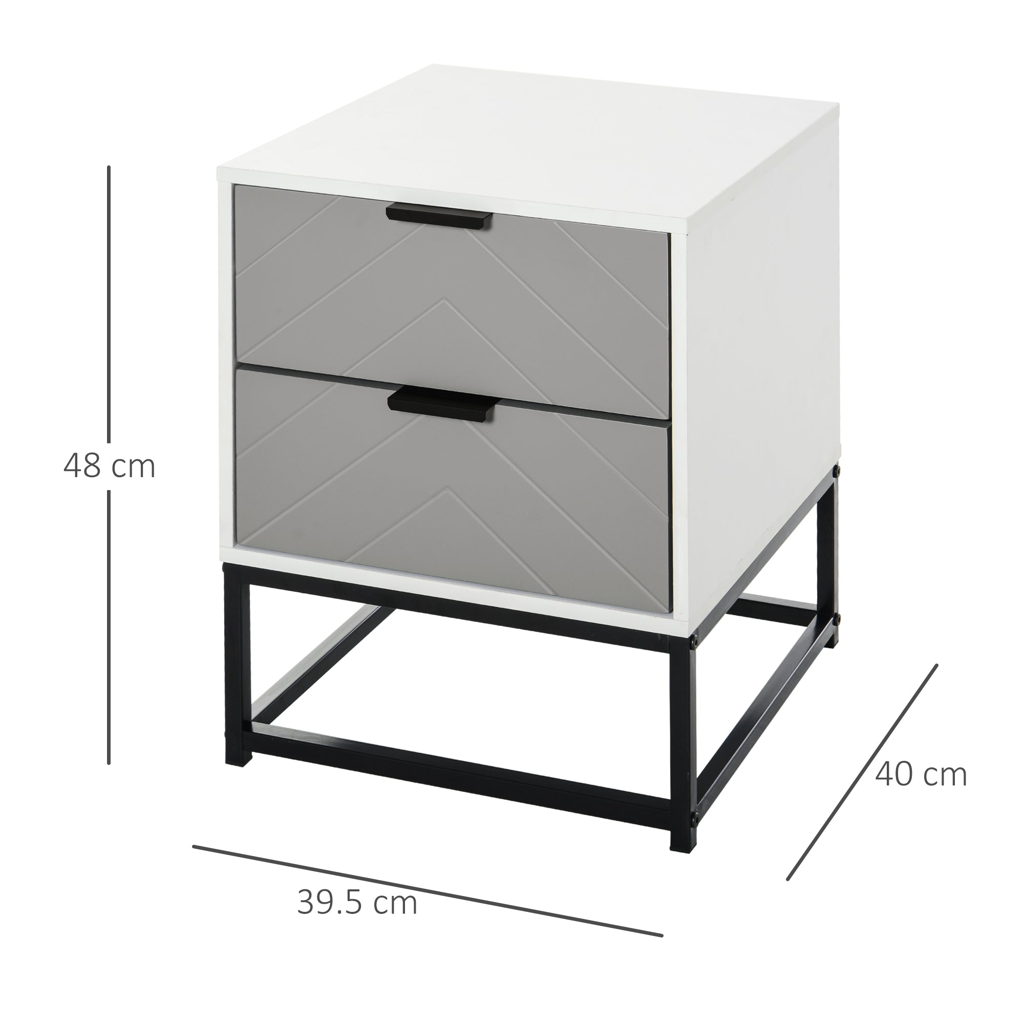 HOMCOM Bedside Cabinet with 2 Drawer Storage Unit, Unique Shape Bedroom Table Nightstand with Metal Base, for Living Room, Study Room, Dorm - North Peak Garden Furniture