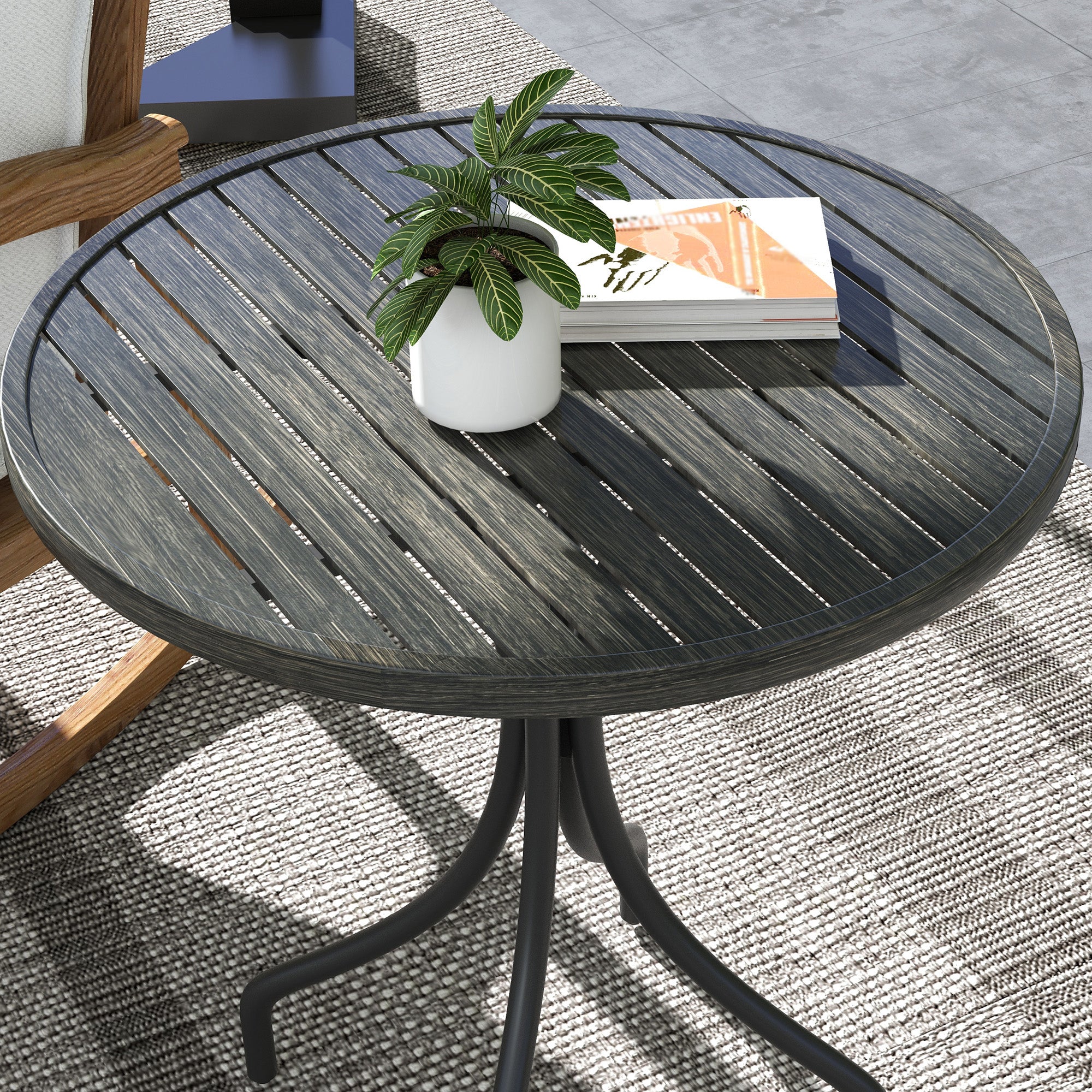 Outsunny Φ66cm Galvanised Steel Garden Table - Grey - North Peak Garden Furniture