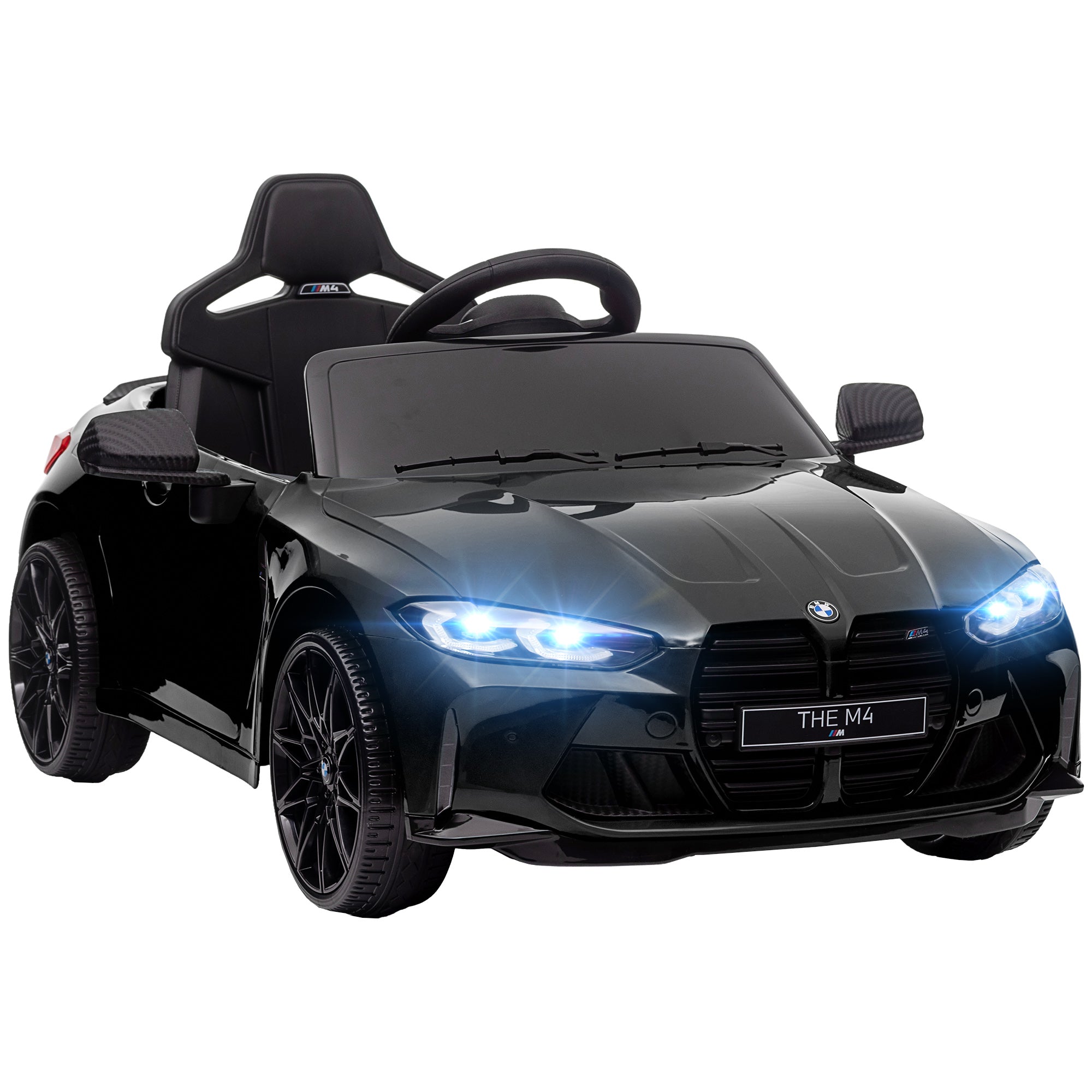 AIYAPLAY 12V BMW Licensed Kids Car, with Easy Transport, Remote Control, Suspension, Music, Horn, LED Lights, Black - North Peak Garden Furniture