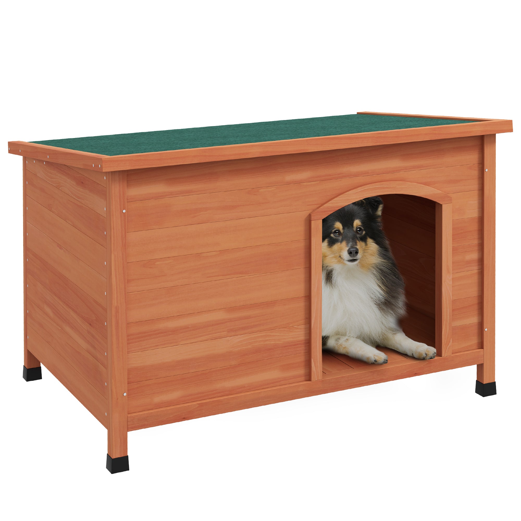 PawHut Wooden Dog Kennel, Outdoor Pet House, with Removable Floor, Openable Roof, Water-Resistant Paint - Natural Wood Tone - North Peak Garden Furniture
