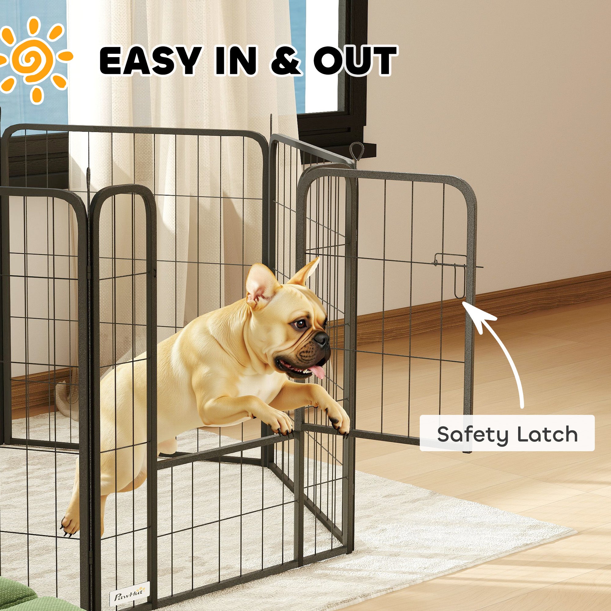 PawHut 8 Panels Heavy Duty Dog Playpen with Door Indoor Outdoor, for Medium Dogs, 80cm High - North Peak Garden Furniture