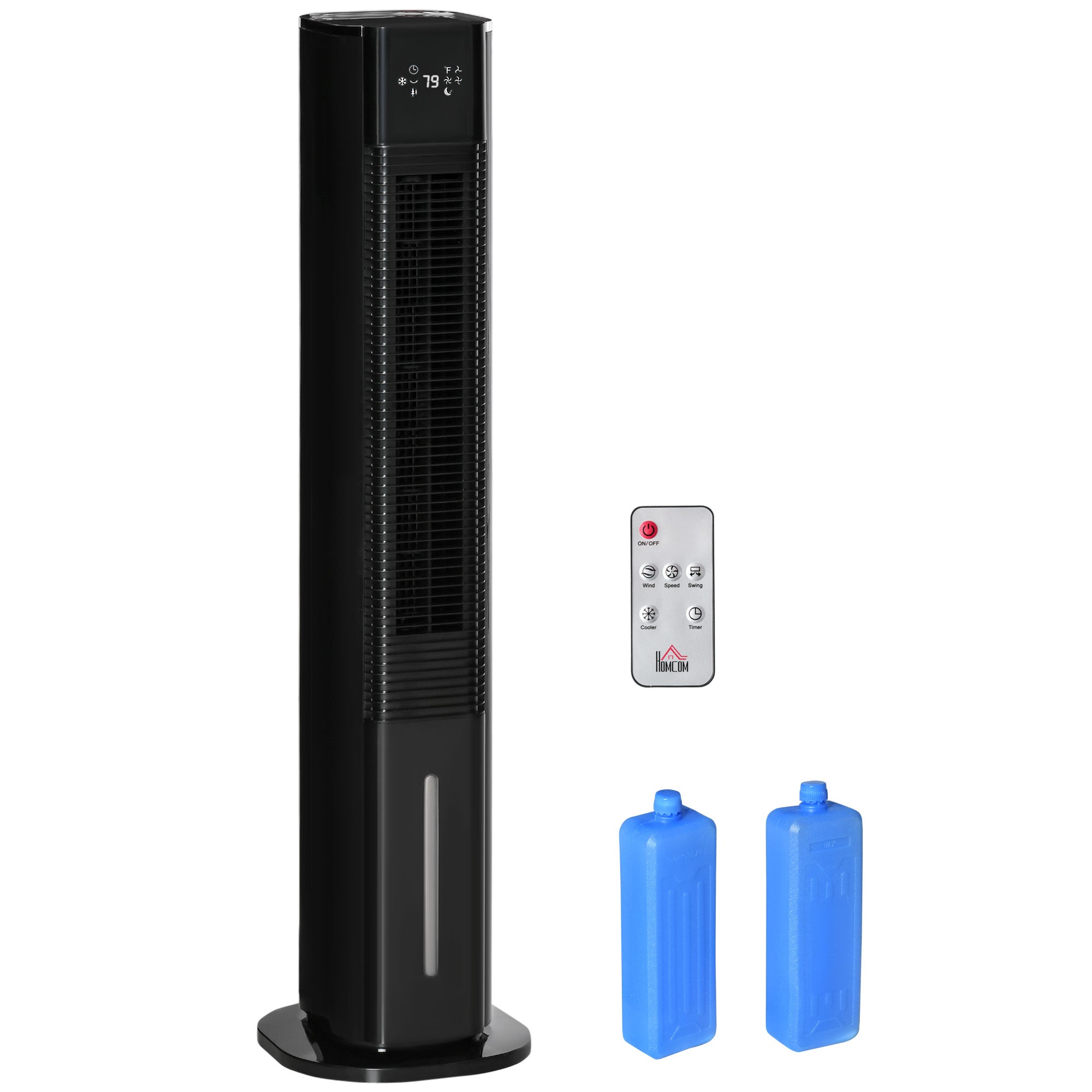 HOMCOM Nine Setting Tower Fan Humidifier, with Ice Boxes - Black - North Peak Garden Furniture