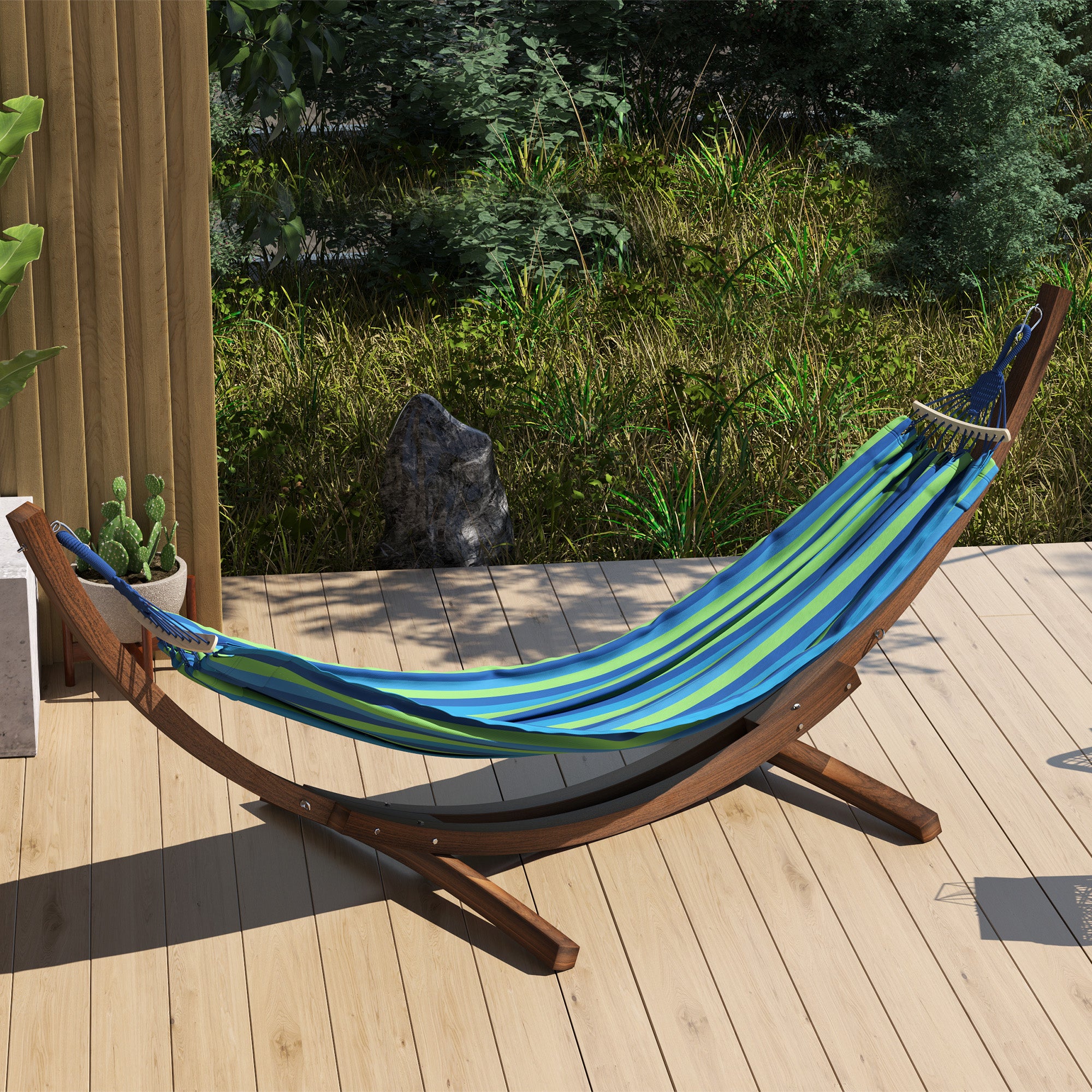 Outsunny 3.25m Wooden Hammock Stand Universal Fit Garden Picnic Camp Accessories, Brown - North Peak Garden Furniture