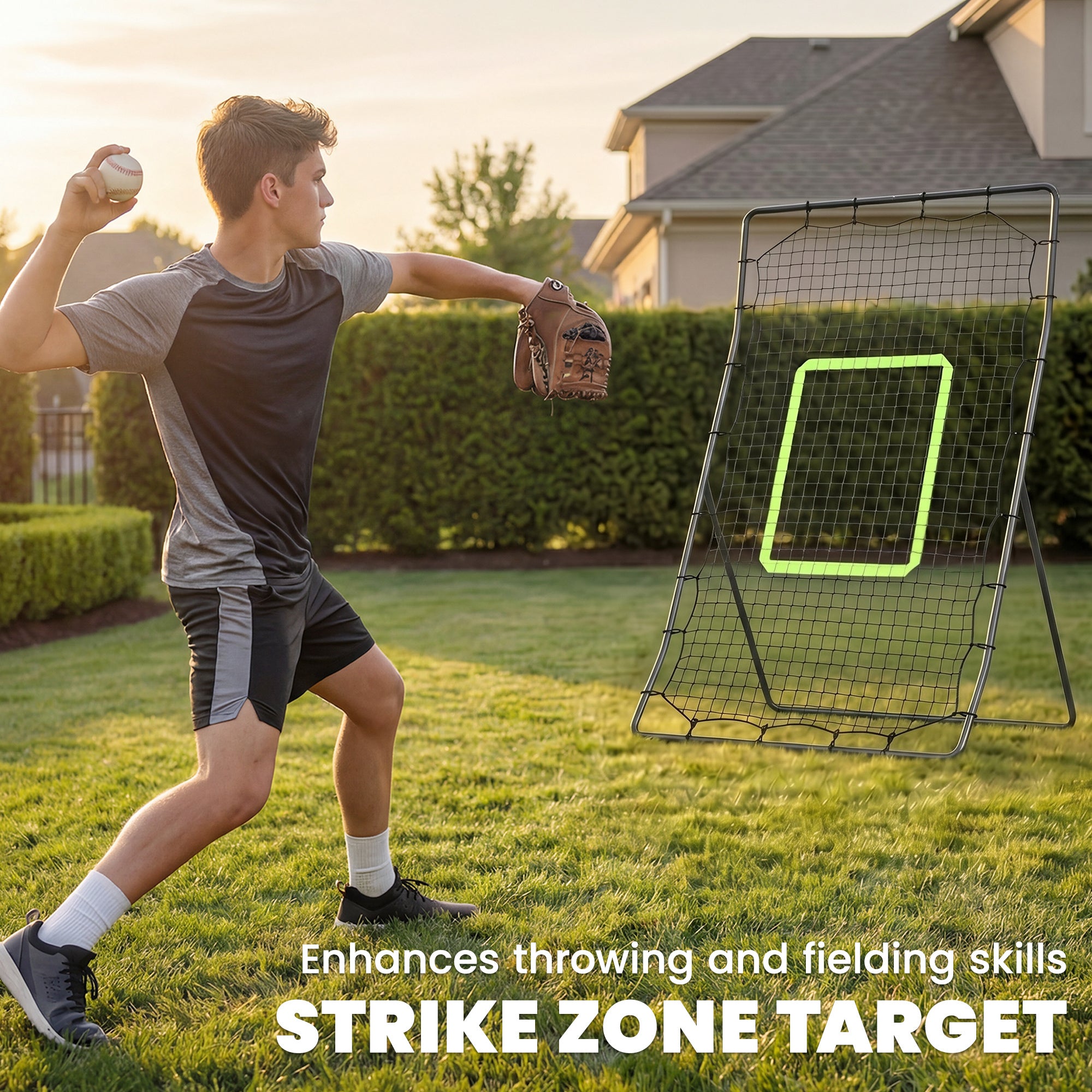 HOMCOM Baseball Rebounder Net Teens Adults Game Spot Softball Training Aid Practise Target Strike Shot Goal Play