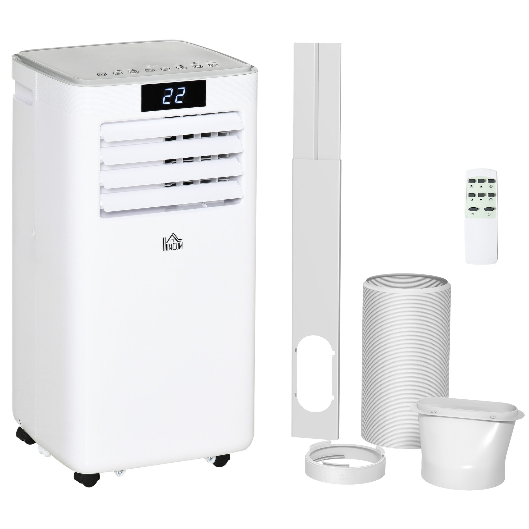HOMCOM 7000 BTU Air Conditioning Unit, 3-in-1 Portable Air Conditioner, Dehumidifier, Cooling Fan with Remote Control, LED Display, 2 Speeds, 24H Timer, Window Venting Kit, 15m² - North Peak Garden Furniture