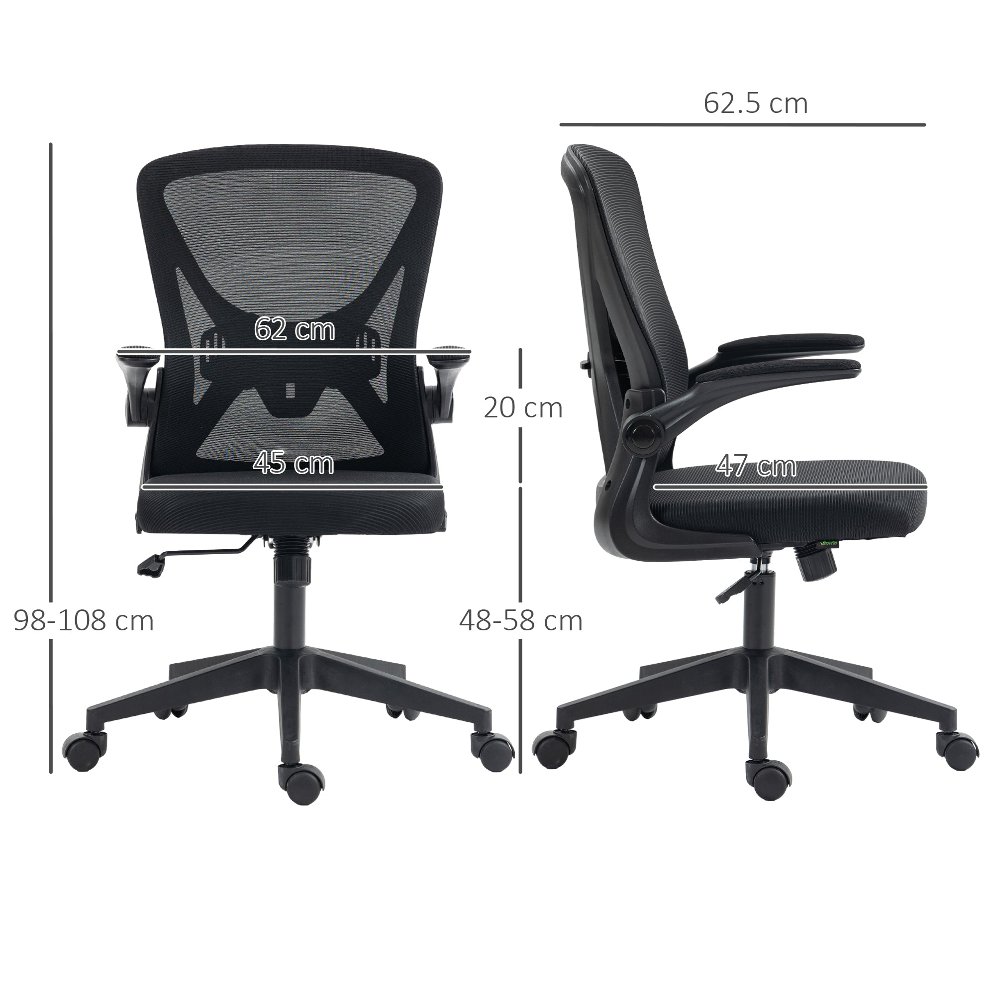 Vinsetto Mesh Back Office Chair, with Flip-Up Arms - Black - North Peak Garden Furniture