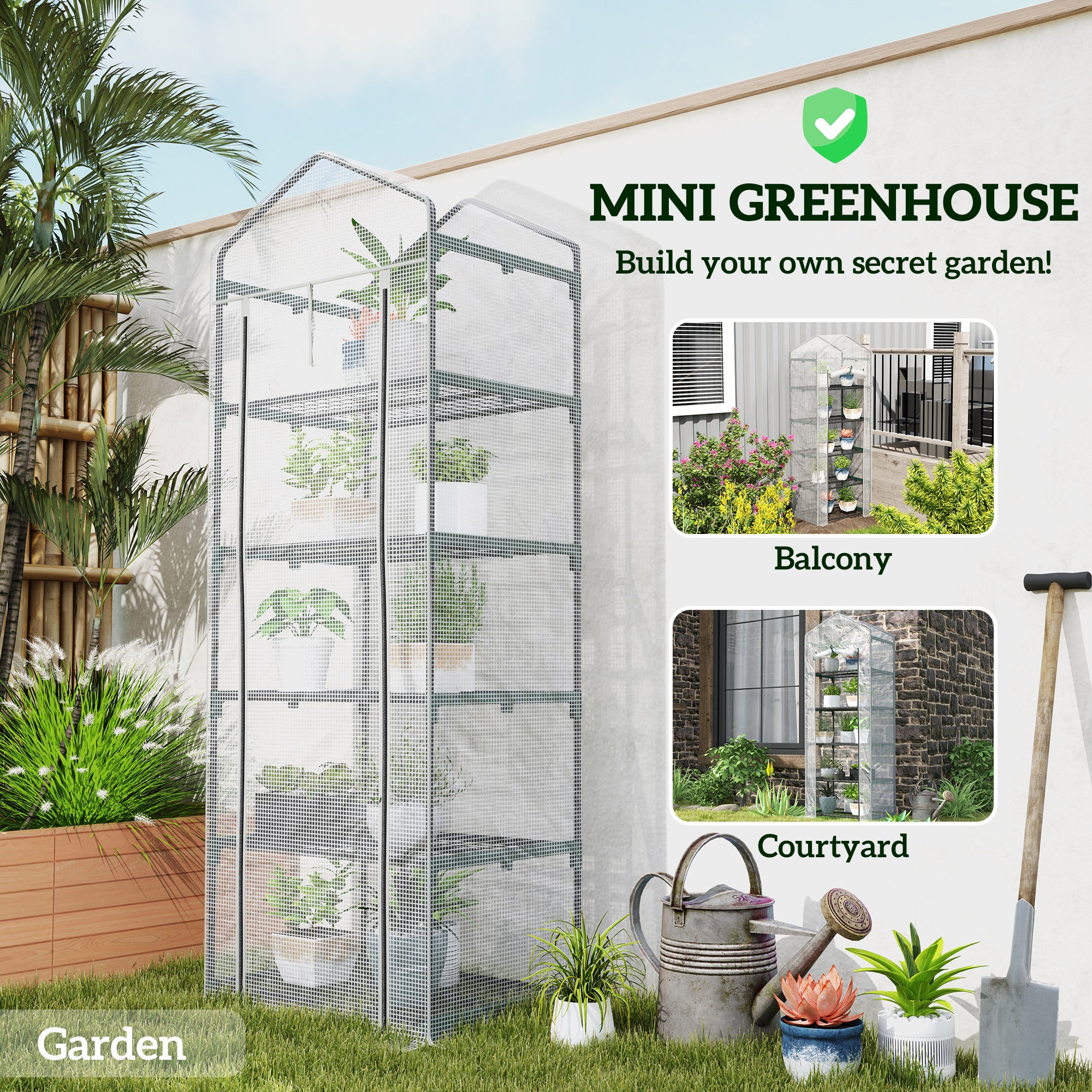 Outsunny 193cm Five Shelf Mini Greenhouse - White - North Peak Garden Furniture