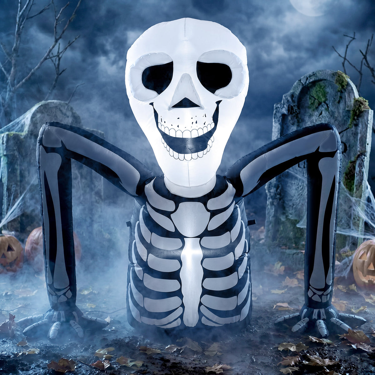 Outsunny Inflatable Ground Crawling Skeleton, Scary Halloween Decoration with Built-in LED Lights for Indoor Outdoor Decor