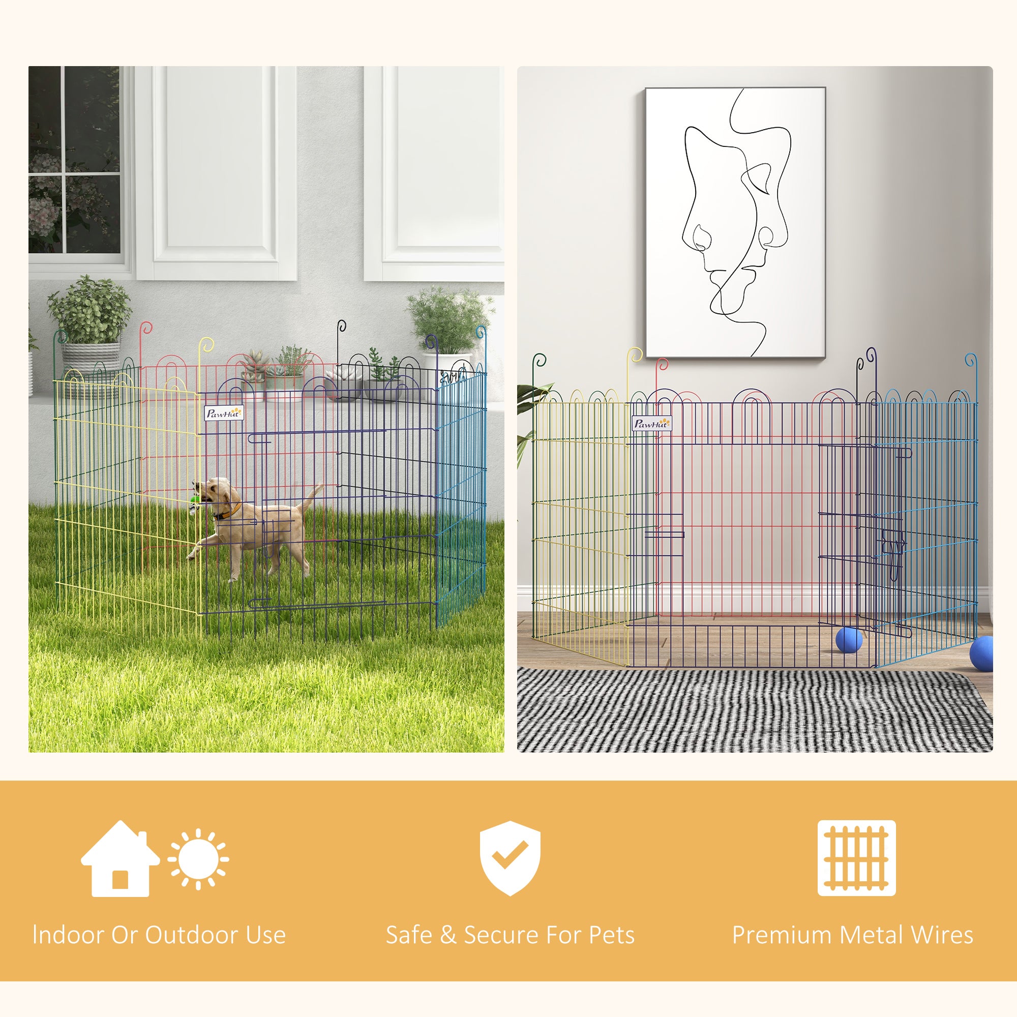 PawHut Pet Playpen Crate, with Six Panels, Door, for Indoors and Outdoors - North Peak Garden Furniture