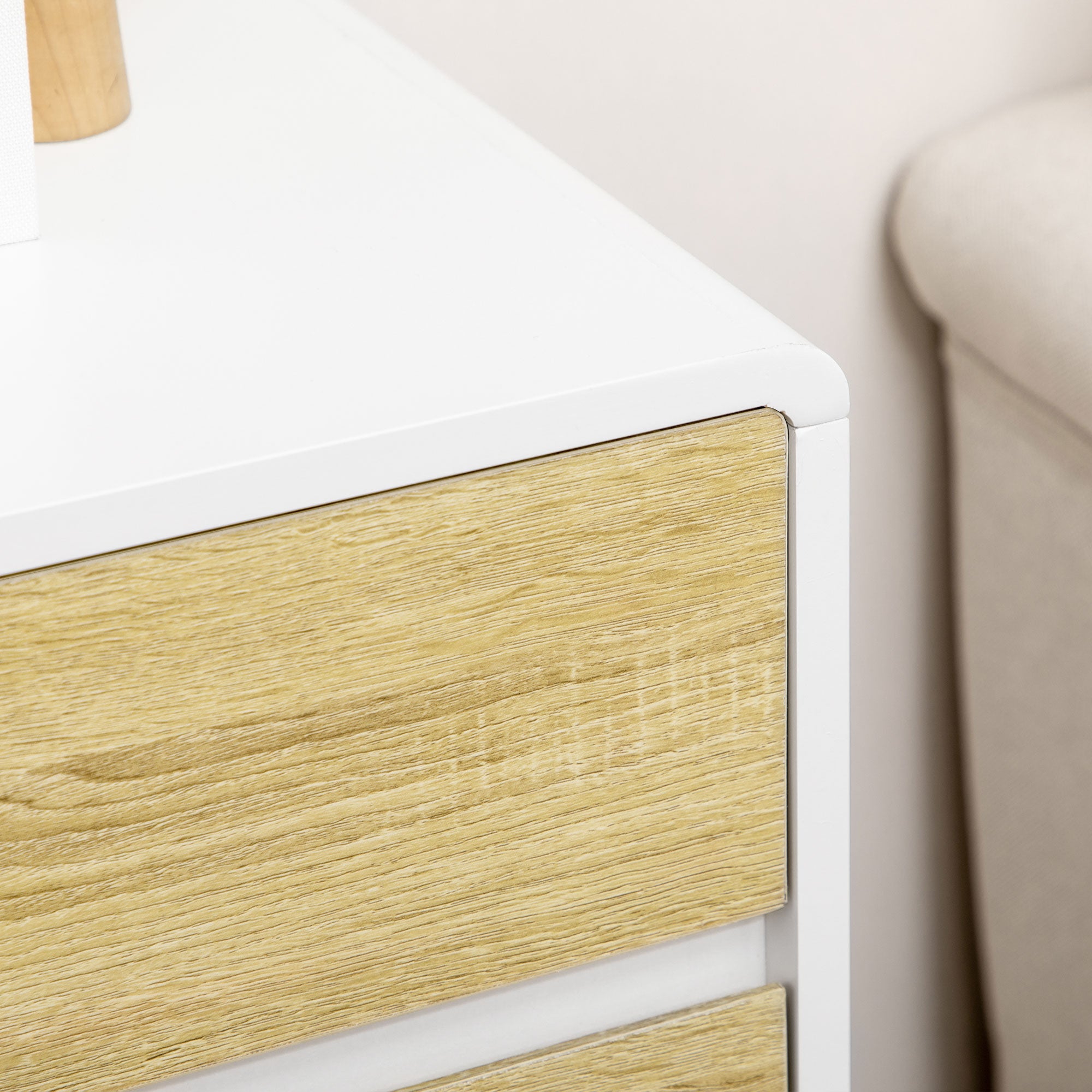 HOMCOM Drawer Chest, 4-Drawer Storage Organiser for Bedroom, Living Room, 80cmx40cmx79.5cm, White and Natural - North Peak Garden Furniture