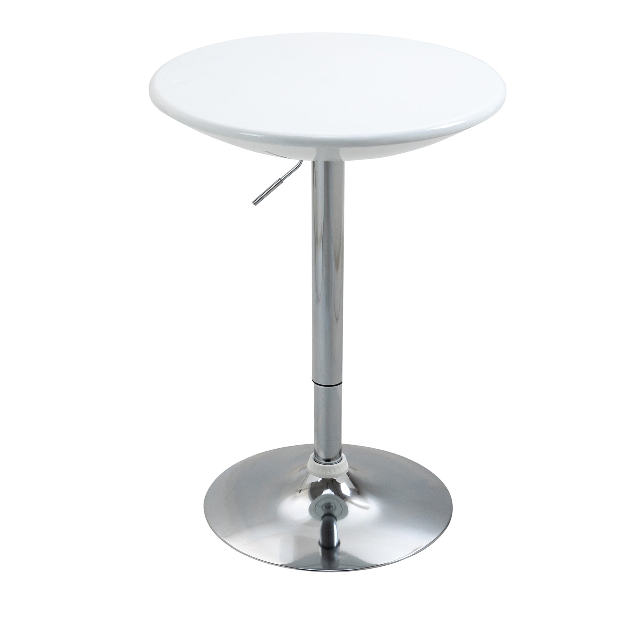 HOMCOM Modern Round Bar Table Adjustable Height Home Pub Bistro Desk Swivel Painted Top with Silver Steel Leg and Base, White - North Peak Garden Furniture