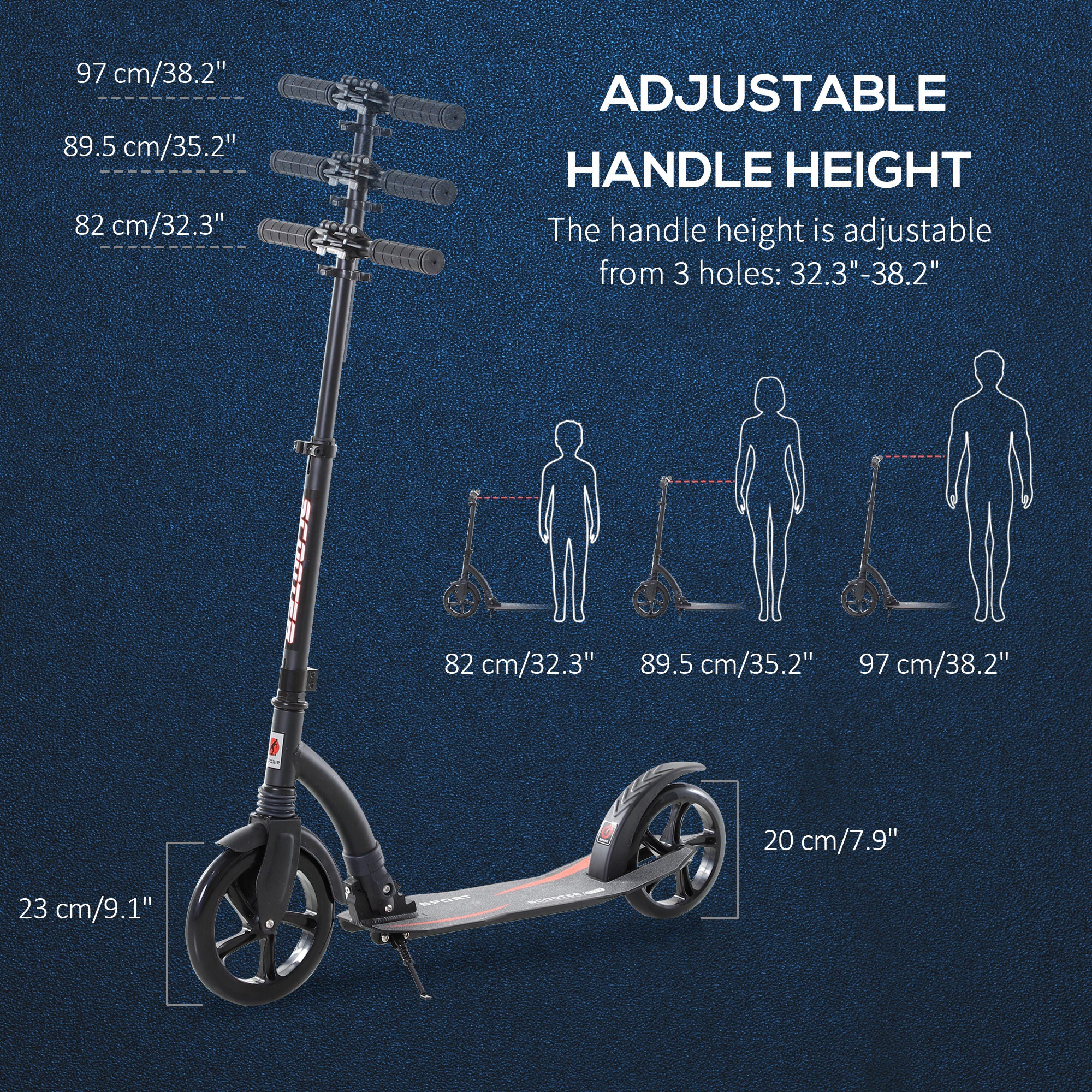 HOMCOM Foldable Kick Scooter with Double Shock Absorption and Big Wheels, Height Adjustable Aluminium Frame Big Wheel Scooter for 14+ Teens Adult - Black - North Peak Garden Furniture