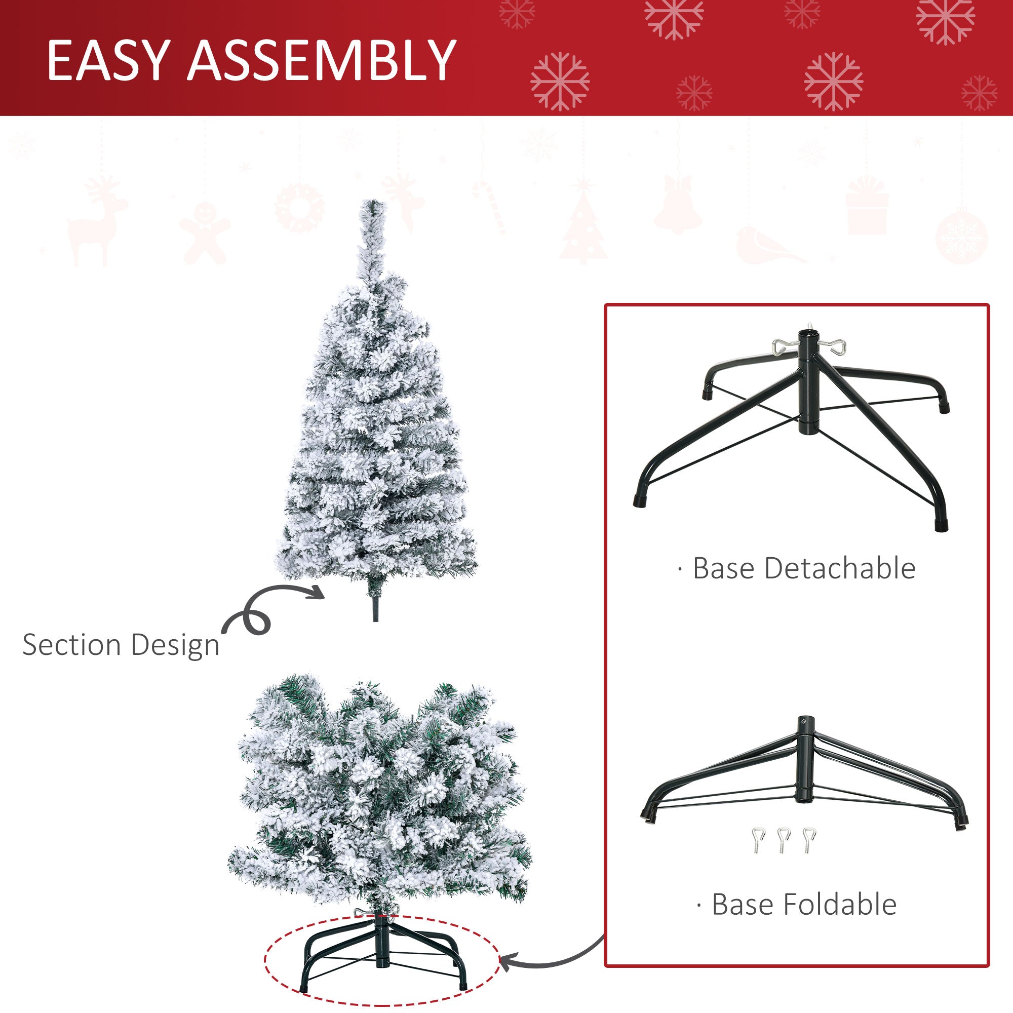 HOMCOM 4FT Prelit Artificial Snow Flocked Christmas Tree with Warm White LED Light, Holiday Home Xmas Decoration, Green White - North Peak Garden Furniture