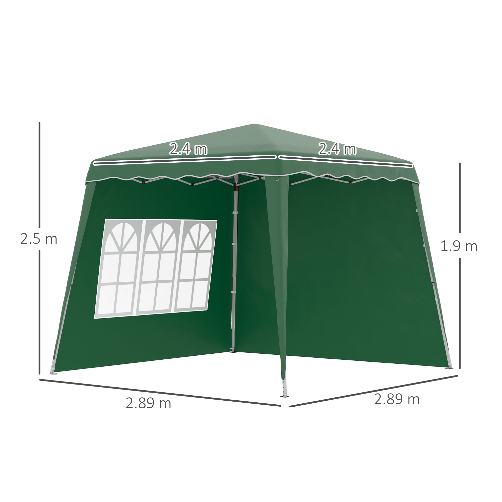 Outsunny Pop Up Gazebo Canopy Tent with 2 Sidewalls and Carry Bag, Height Adjustable, UV50+ Party Tent Event Shelter for Garden, Patio, 2.4 x 2.4m Top / 2.9 x 2.9m Base, Green - North Peak Garden Furniture