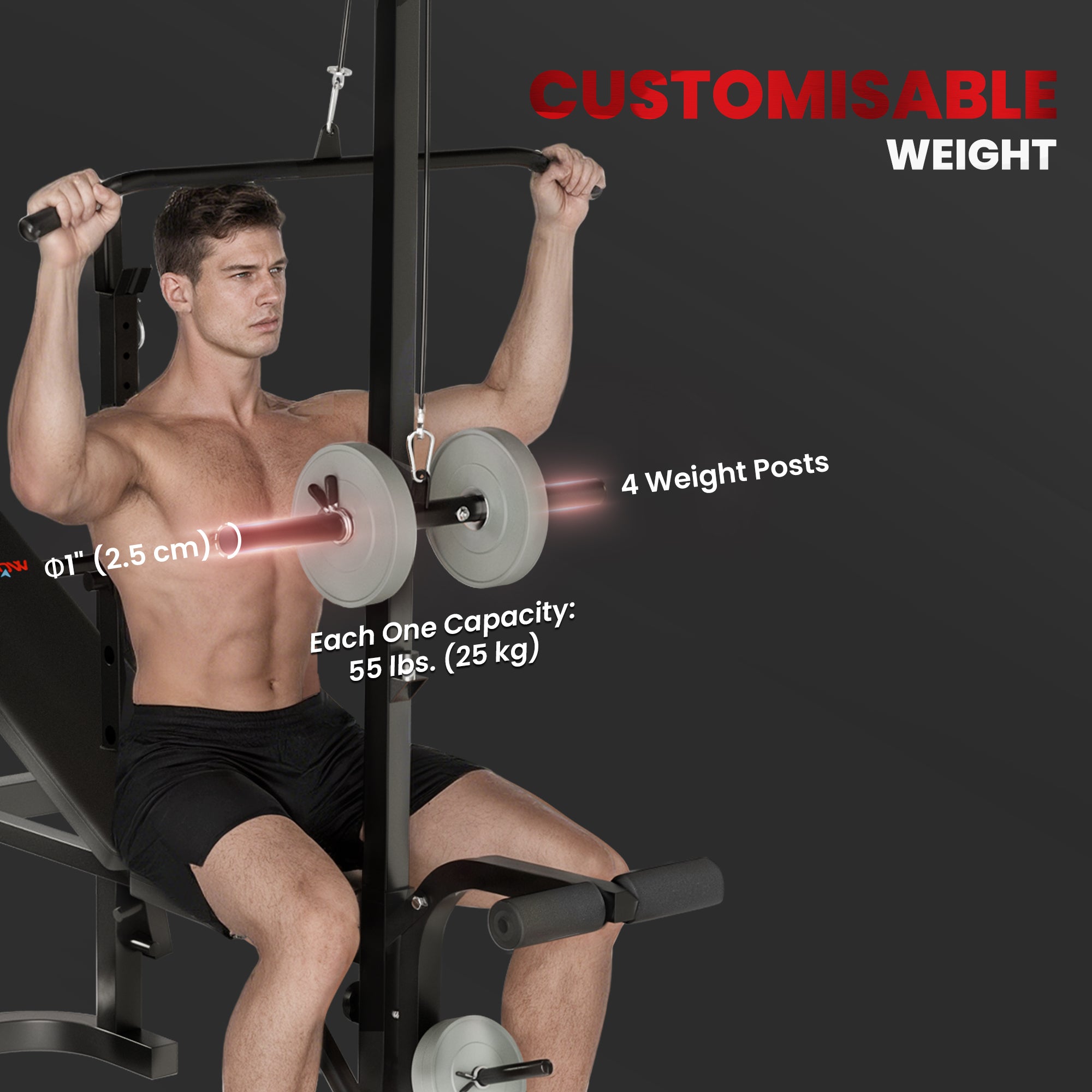 SPORTNOW Adjustable Weight Bench with Bench Press Rack, Preacher Curl Bench, Leg Extension and Lat Pull Down Machine, Incline or Flat Workout Bench for Home Gym Strength Training Weight Lifting