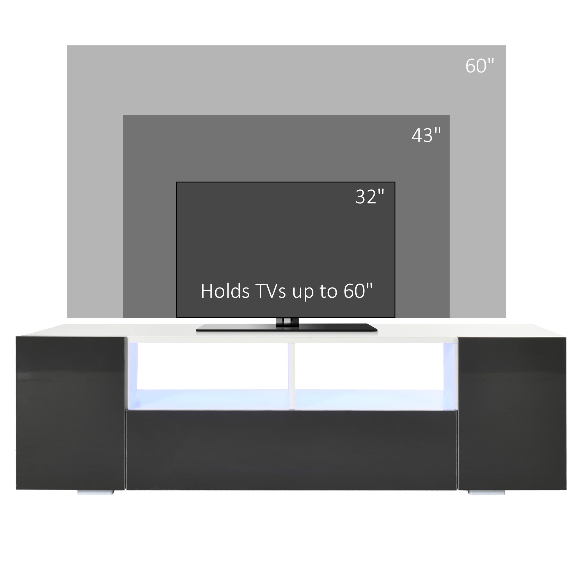 HOMCOM 16 LED Light TV Stand, with Storage - High Gloss Grey - North Peak Garden Furniture