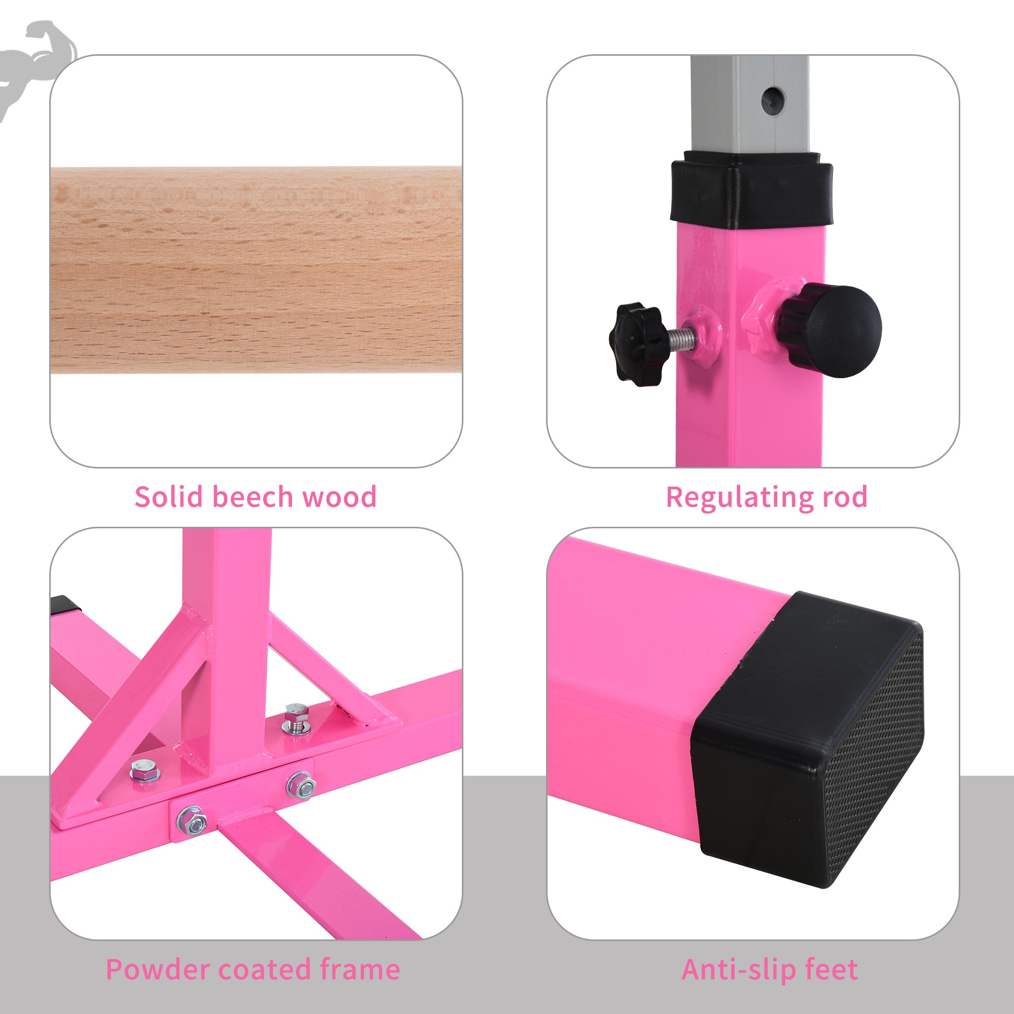 HOMCOM Height Adjustable Gymnastics Horizontal Bar For Kids Home Gym Training Children Junior Kip High Bar Fitness Pink - North Peak Garden Furniture