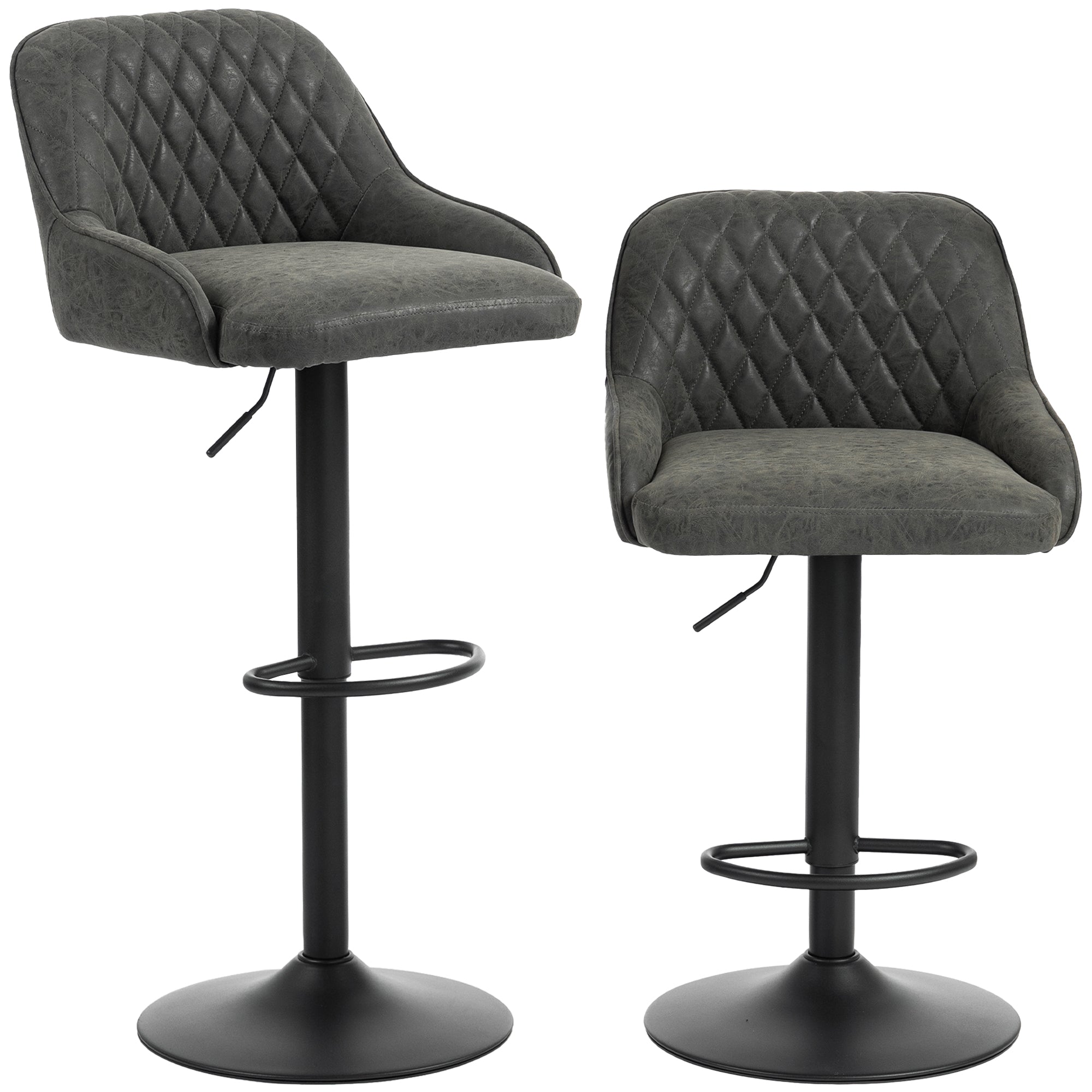 HOMCOM Bar Stools Adjustable Swivel Kitchen Chairs with Backrest Set of 2 for Kitchen Island Dark Grey