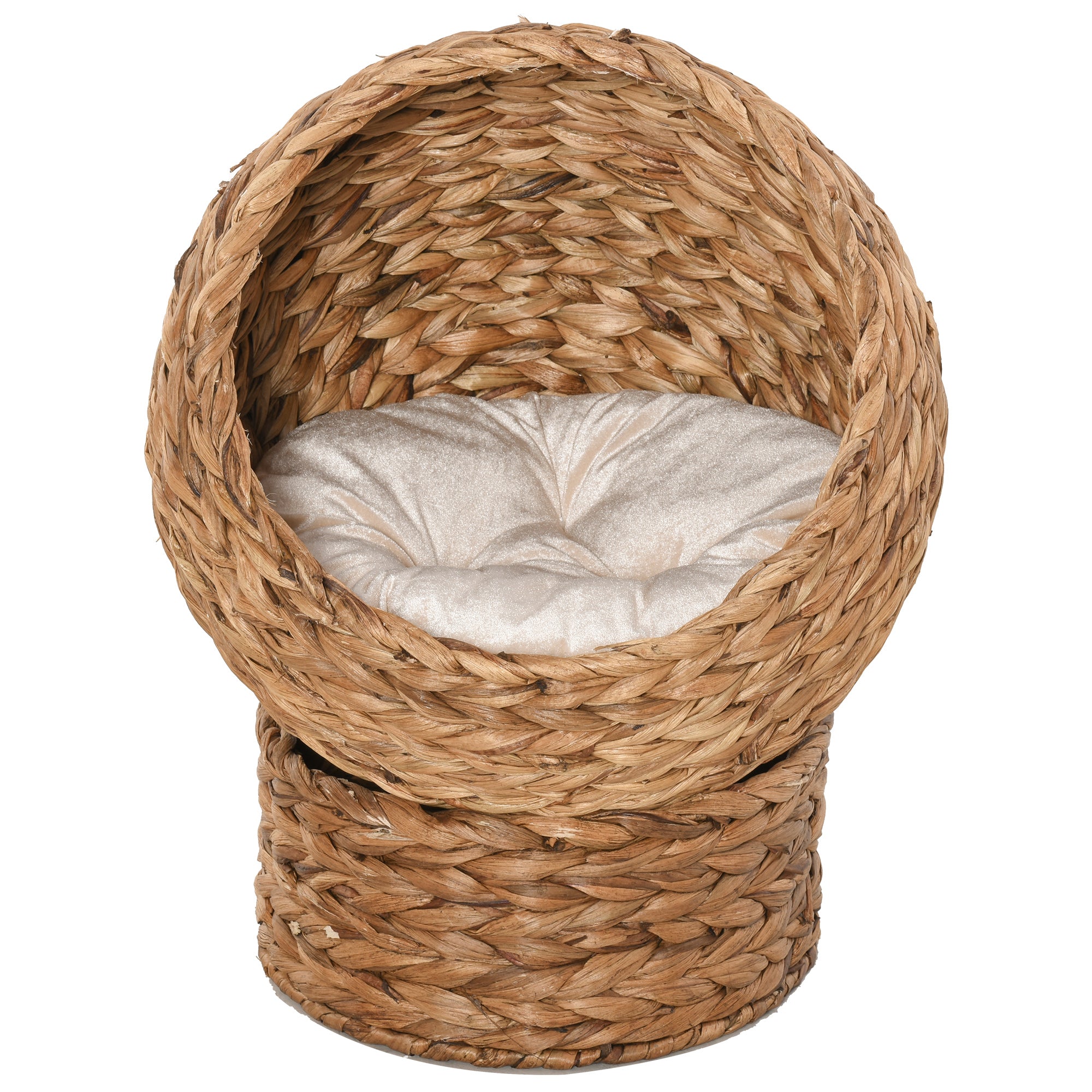 PawHut Wicker Cat Bed, Raised Rattan Cat Basket with Cylindrical Base, Soft Washable Cushion, 50 x 42 x 60 cm - Brown