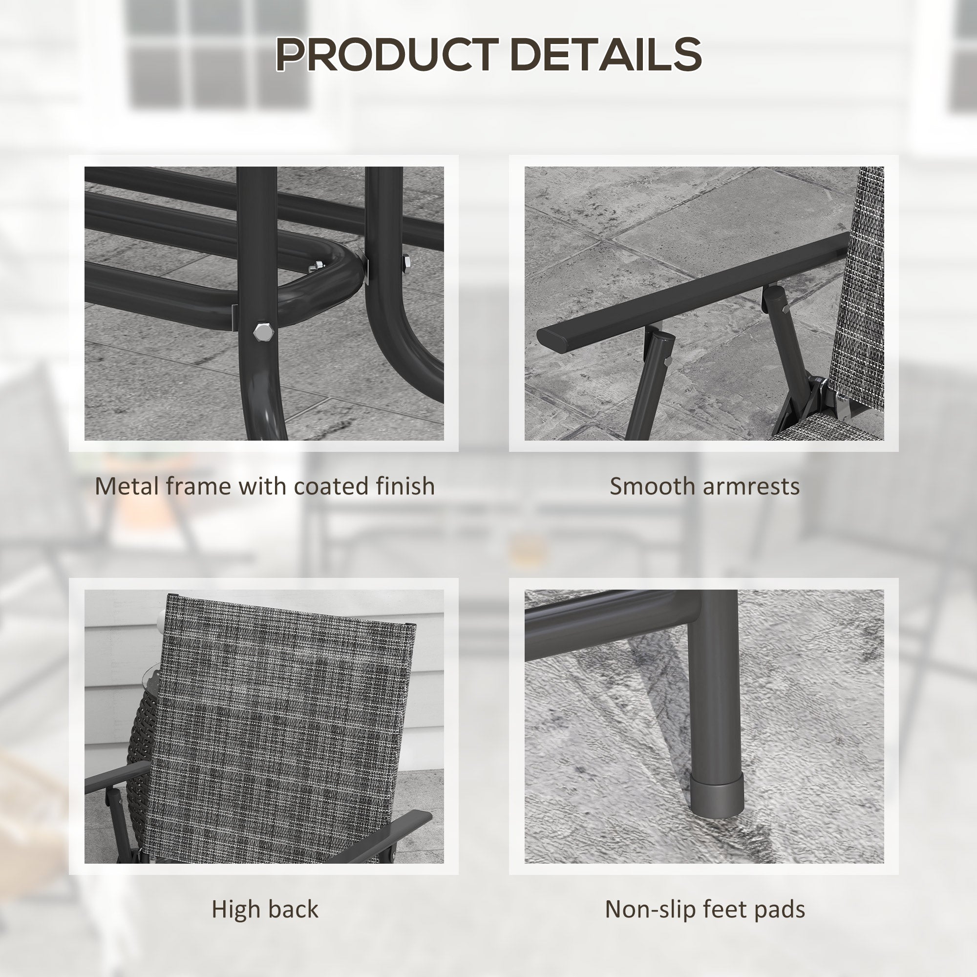Outsunny Outdoor 4 Pieces Patio Furniture Set with Breathable Mesh Fabric Seat & Backrest, Garden Set with Two Foldable Armchairs, a Loveseat & Glass Top Table, Mixed Grey - North Peak Garden Furniture