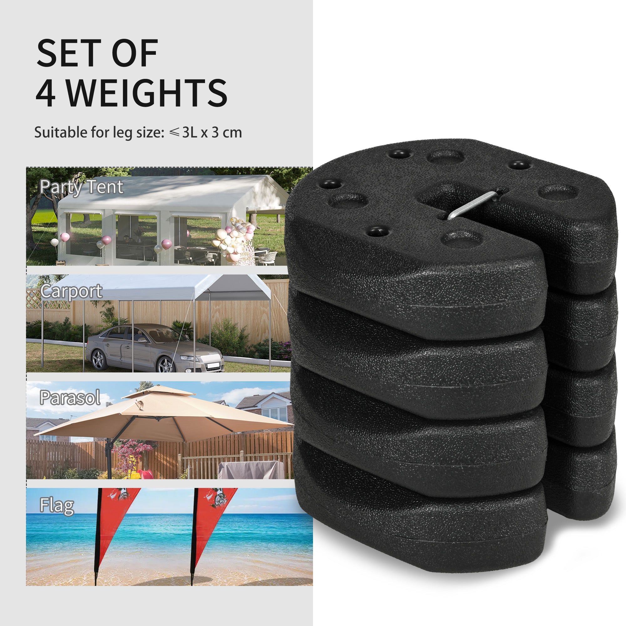 Outsunny 12KG Gazebo Weights Set of 4, Weights for Gazebo Legs with Reinforce Pins and Carry Belt, for Canopies Marquees Tents - North Peak Garden Furniture