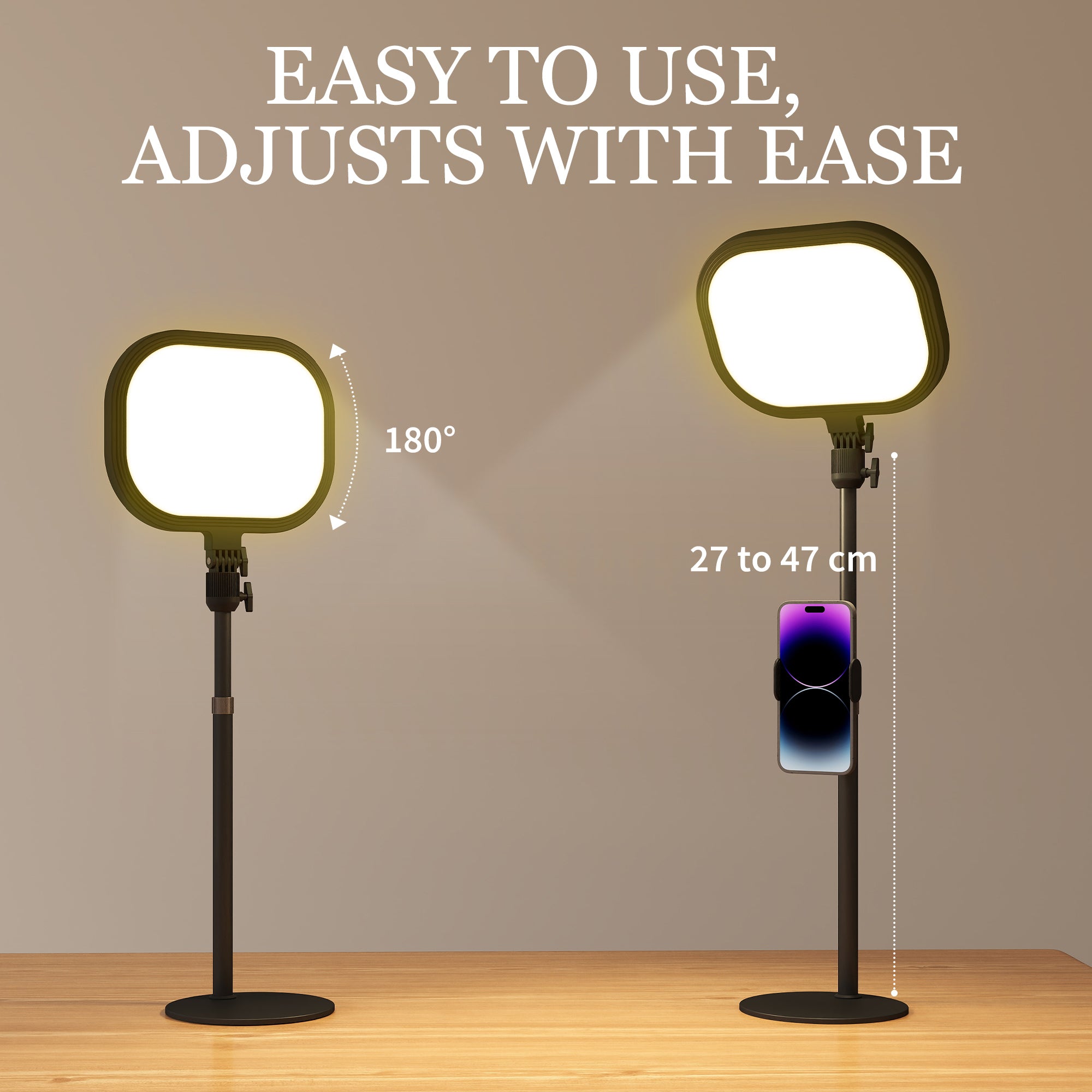 HOMCOM Selfie Light for Video Conference Lighting, Dimmable Desk Lamp with Stand Phone Holder, 5 Colour Modes & 10 Brightness Levels, Memory Function for Home Office, Recording, Video Calls, Black - North Peak Garden Furniture