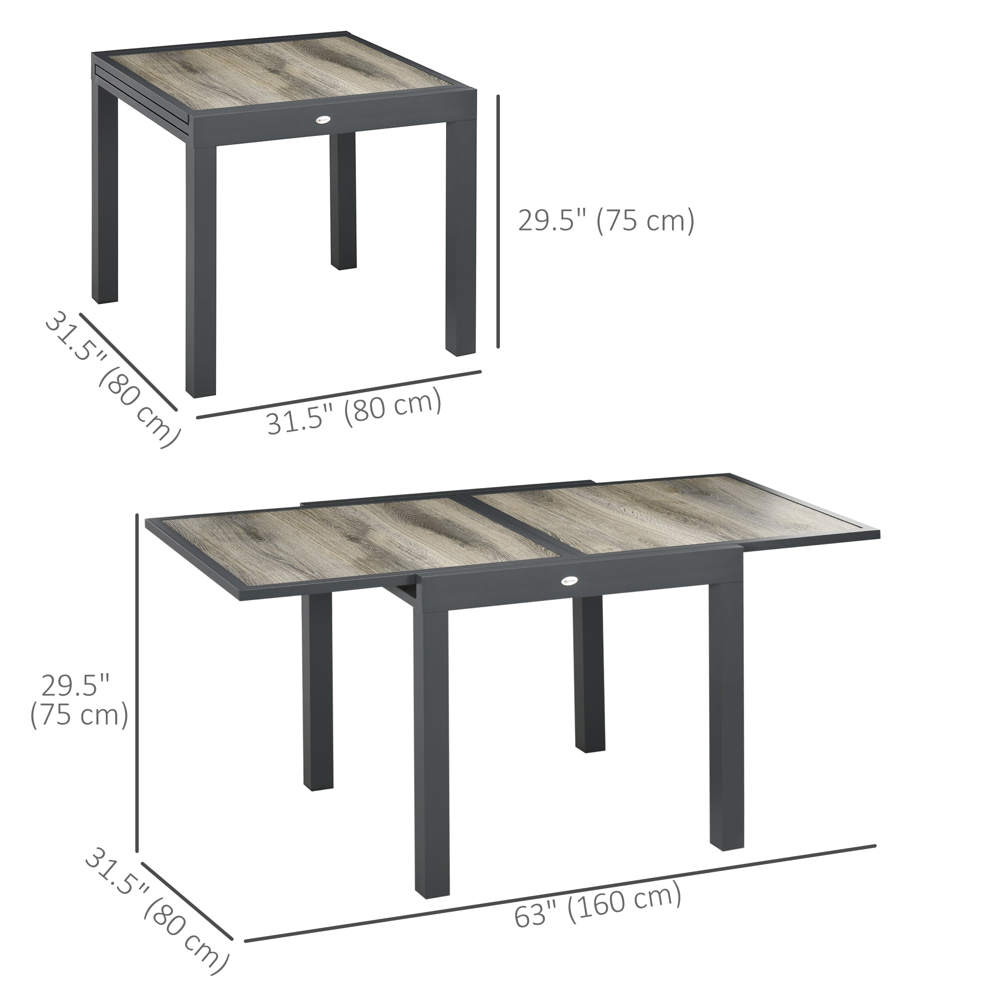 Outsunny Extending Garden Table, Outdoor Dining Table for 6, Aluminium Frame Rectangular Patio Table with Plastic Board Tabletop,80/160L x 80W x 75H cm, Beige - North Peak Garden Furniture