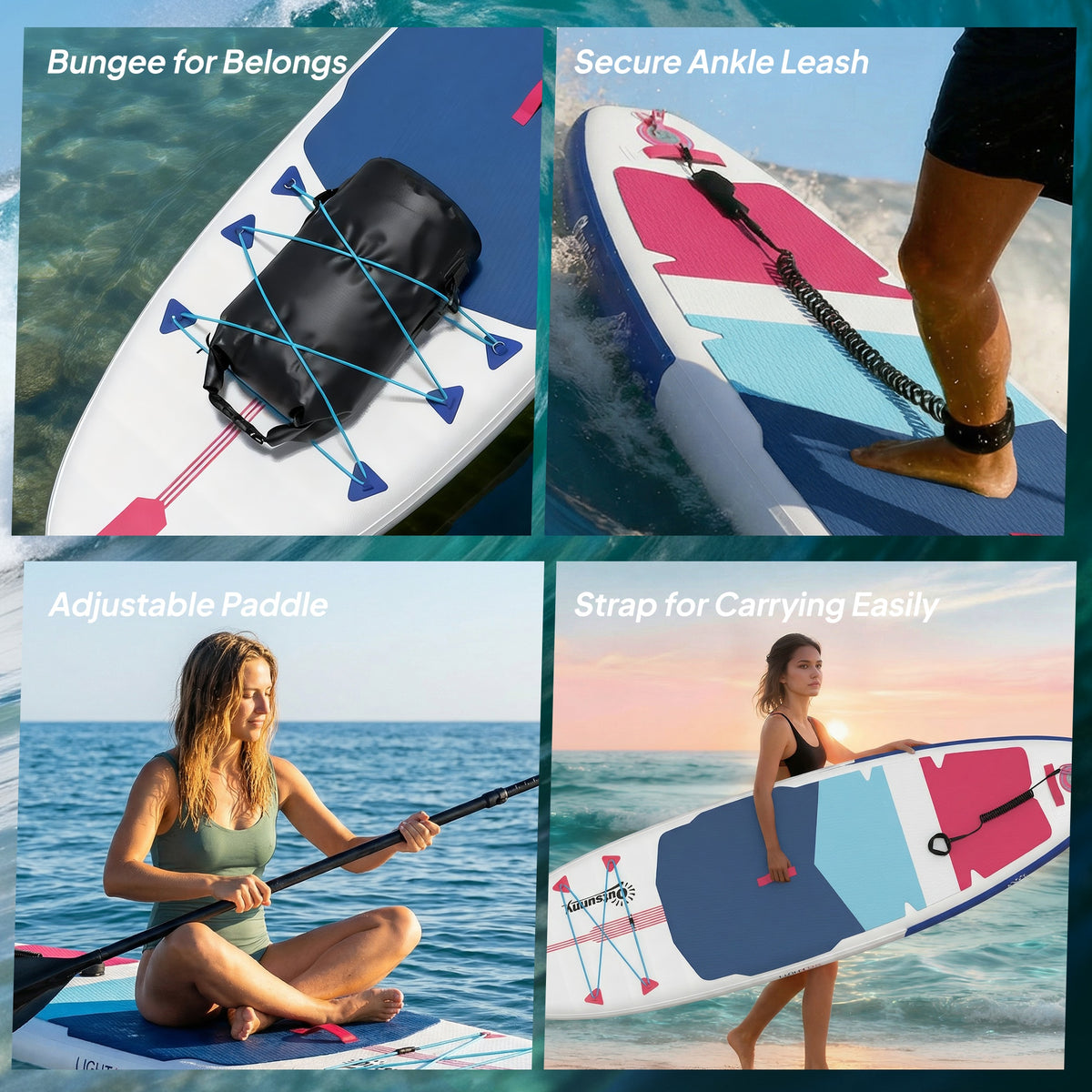 Outsunny Inflatable Stand Up Paddle Board, 305x89x15cm Extra-Wide SUP with Non-Slip EVA Deck, Adj Aluminum Paddle