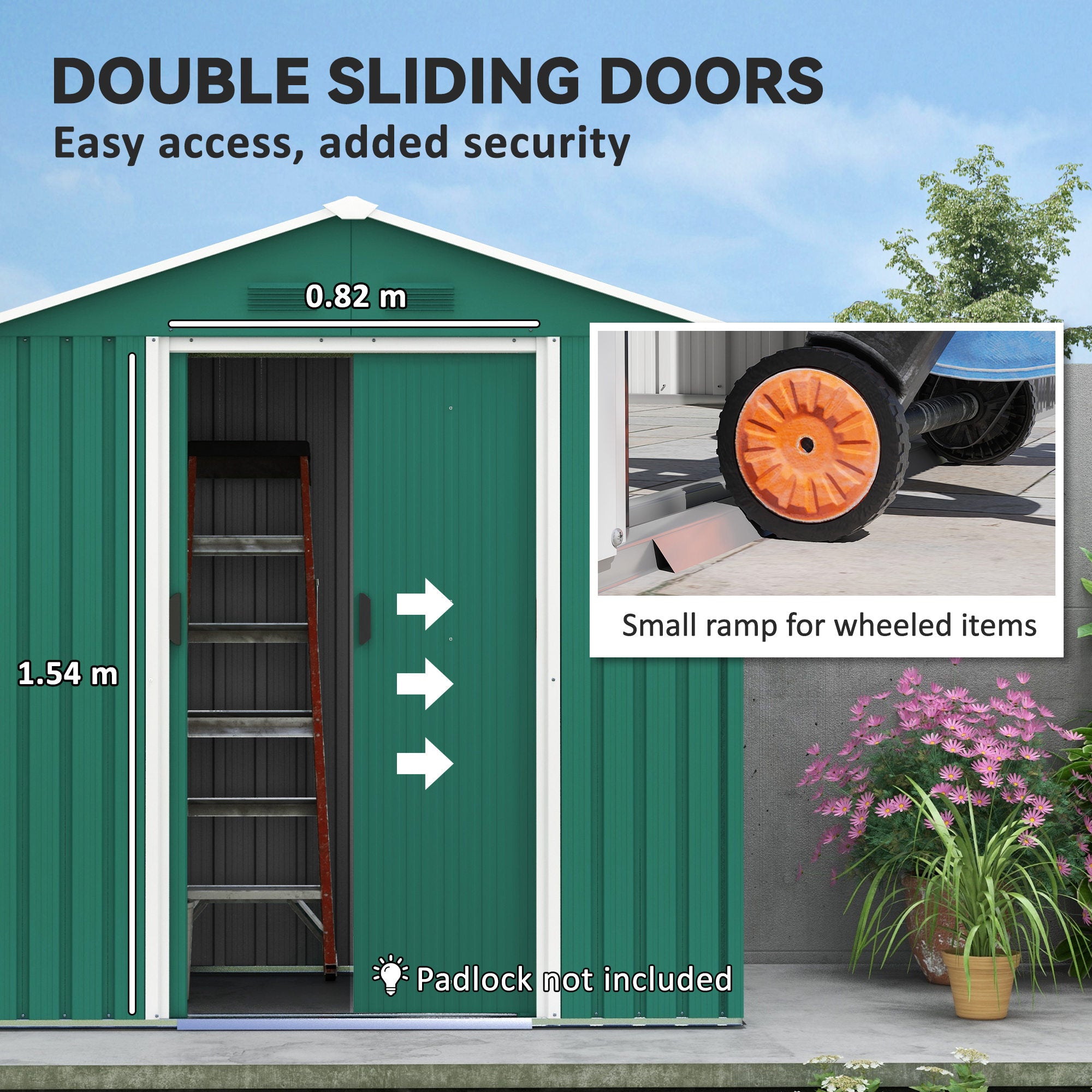 Outsunny 6.5ft x 3.5ft Metal Garden Storage Shed for Outdoor Tool Storage with Double Sliding Doors and 4 Vents, Green - North Peak Garden Furniture