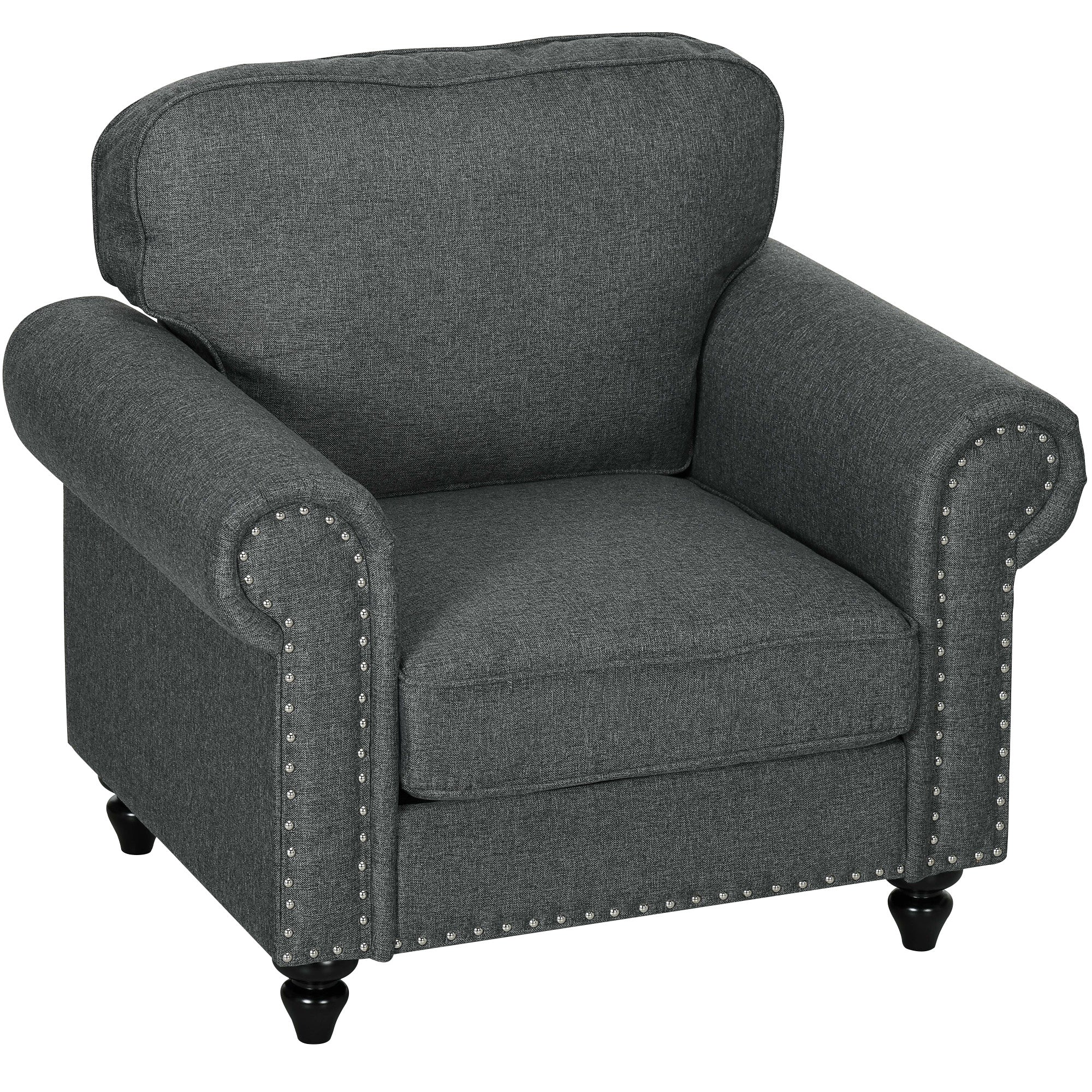 HOMCOM Mid-Century Armchair, with Pocket Springs - Charcoal Grey - North Peak Garden Furniture