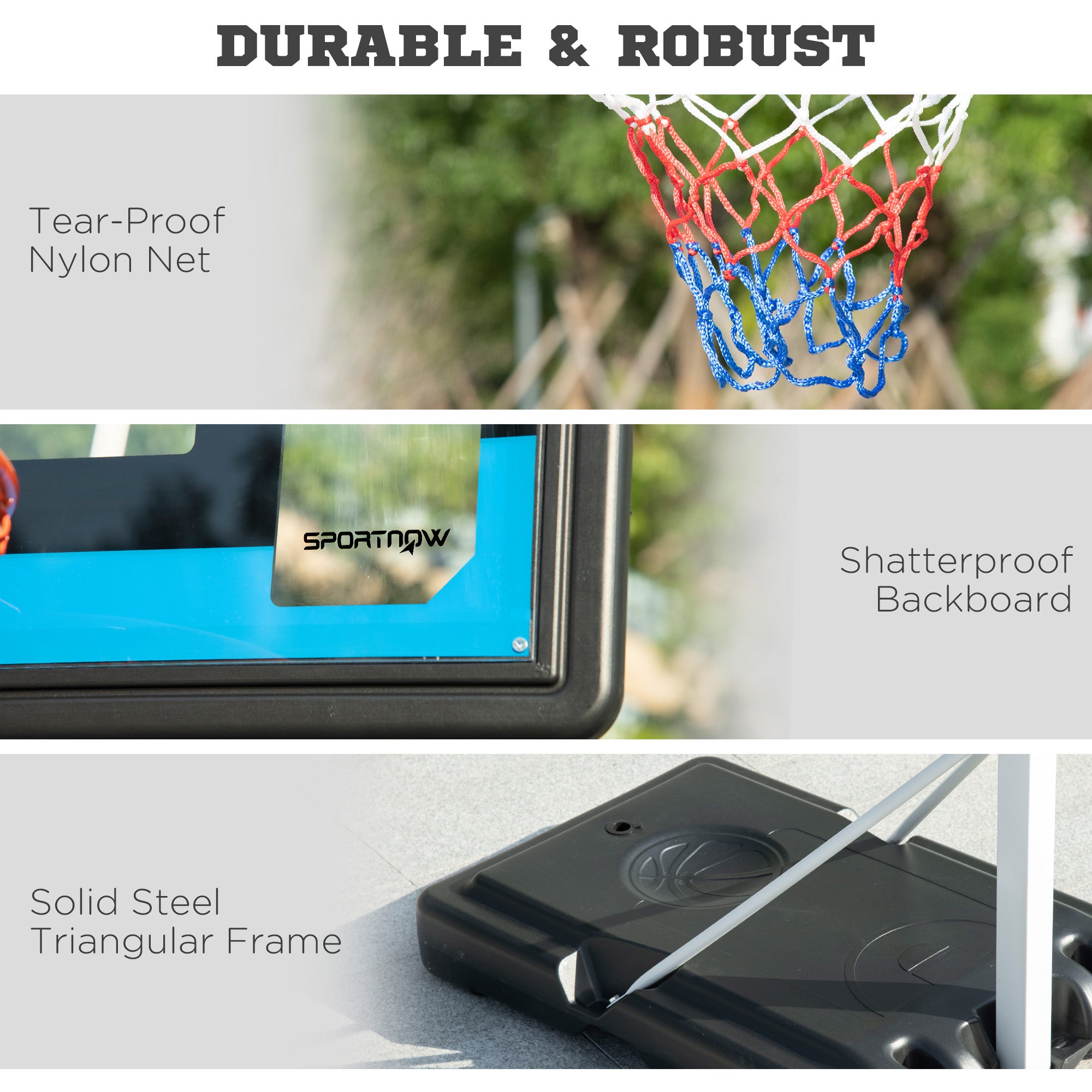 SPORTNOW 2.1-2.6m Adjustable Basketball Hoop and Basketball Stand w/ Backboard and Weighted Base, Portable on Wheels, White - North Peak Garden Furniture