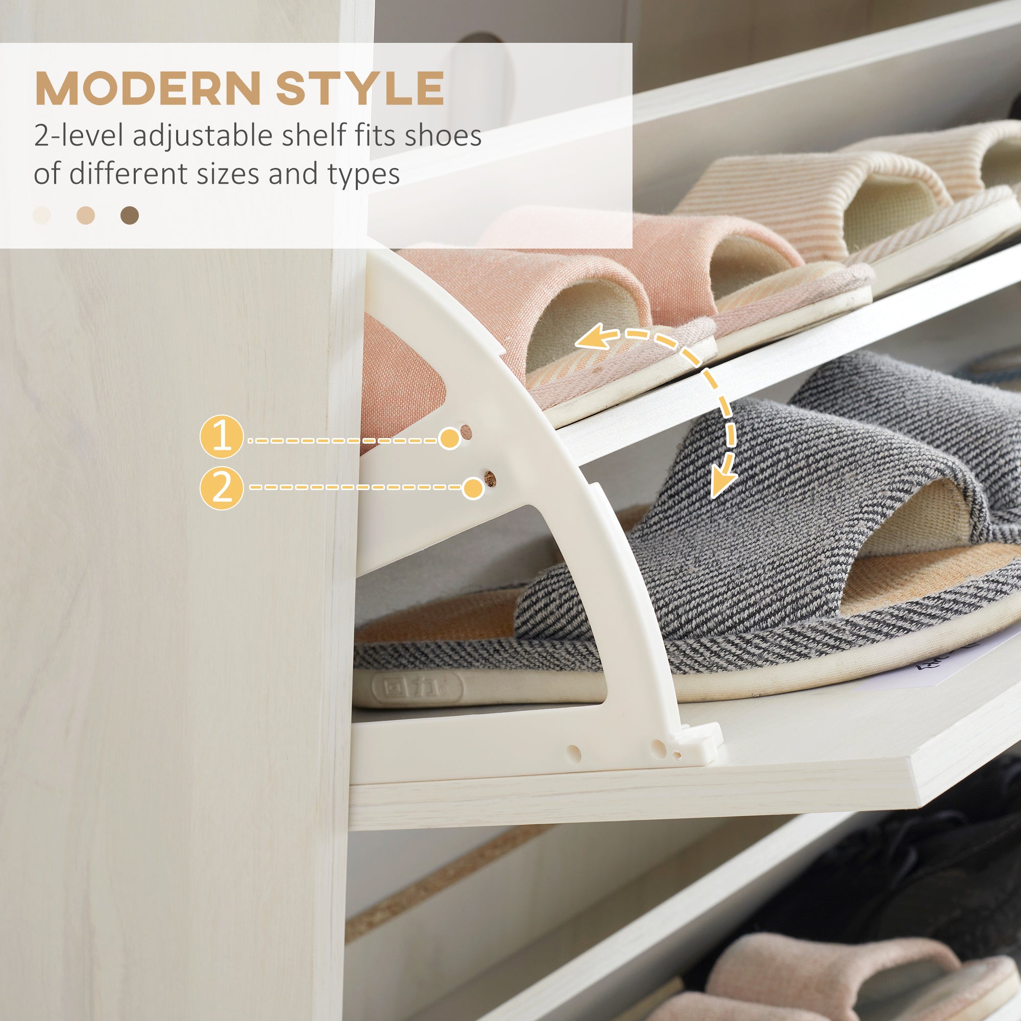 HOMCOM Narrow Shoe Cabinet, Slim Shoe Storage Cabinet with 3 Flip Drawers and Adjustable Shelves, 12 Pair of Shoes Organizer for Hallway, Entryway, Cream White - North Peak Garden Furniture