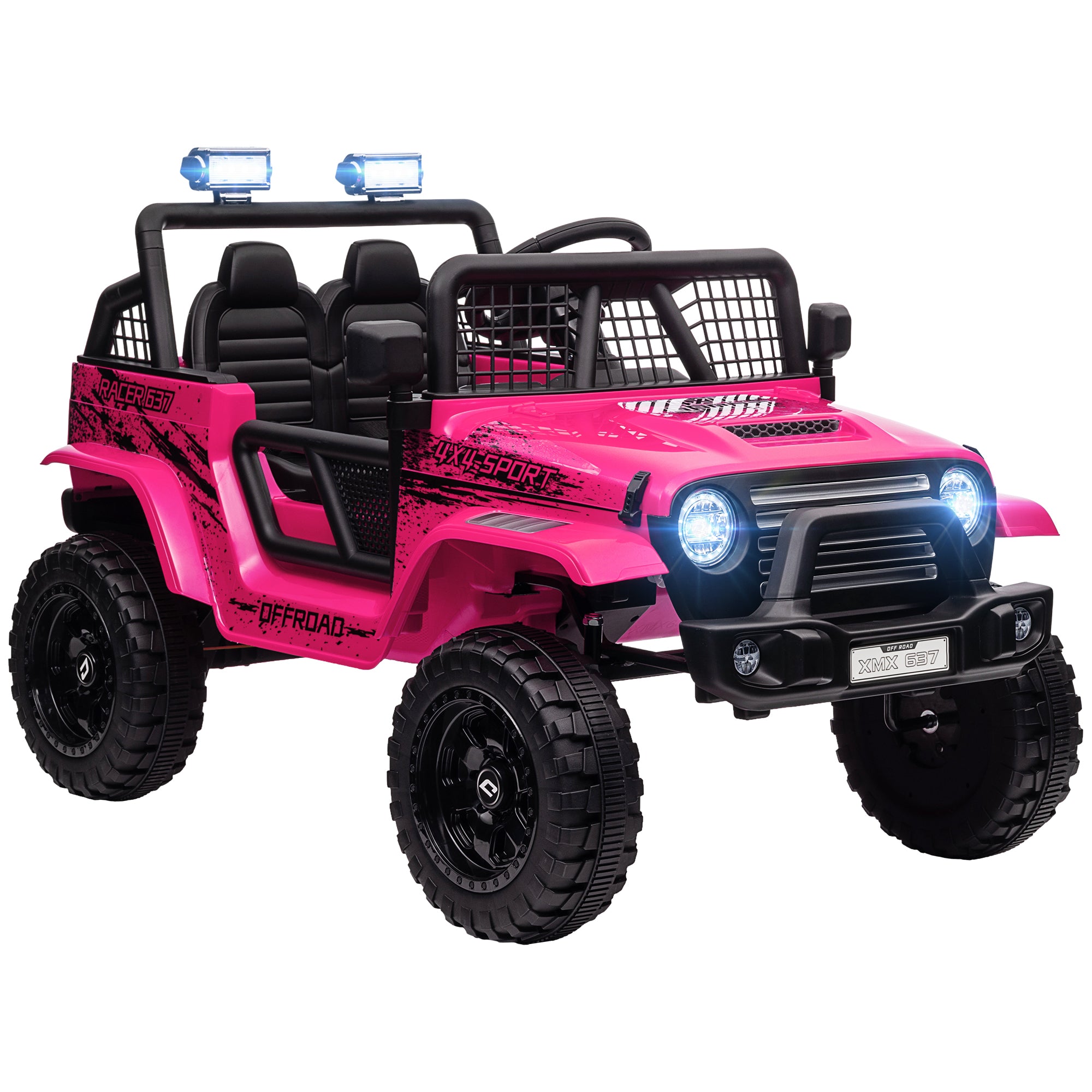 AIYAPLAY 12V Battery Powered Kids Ride On Car, Electric Truck w/ Spring Suspension, Remote, Music Horn Lights - Pink - North Peak Garden Furniture