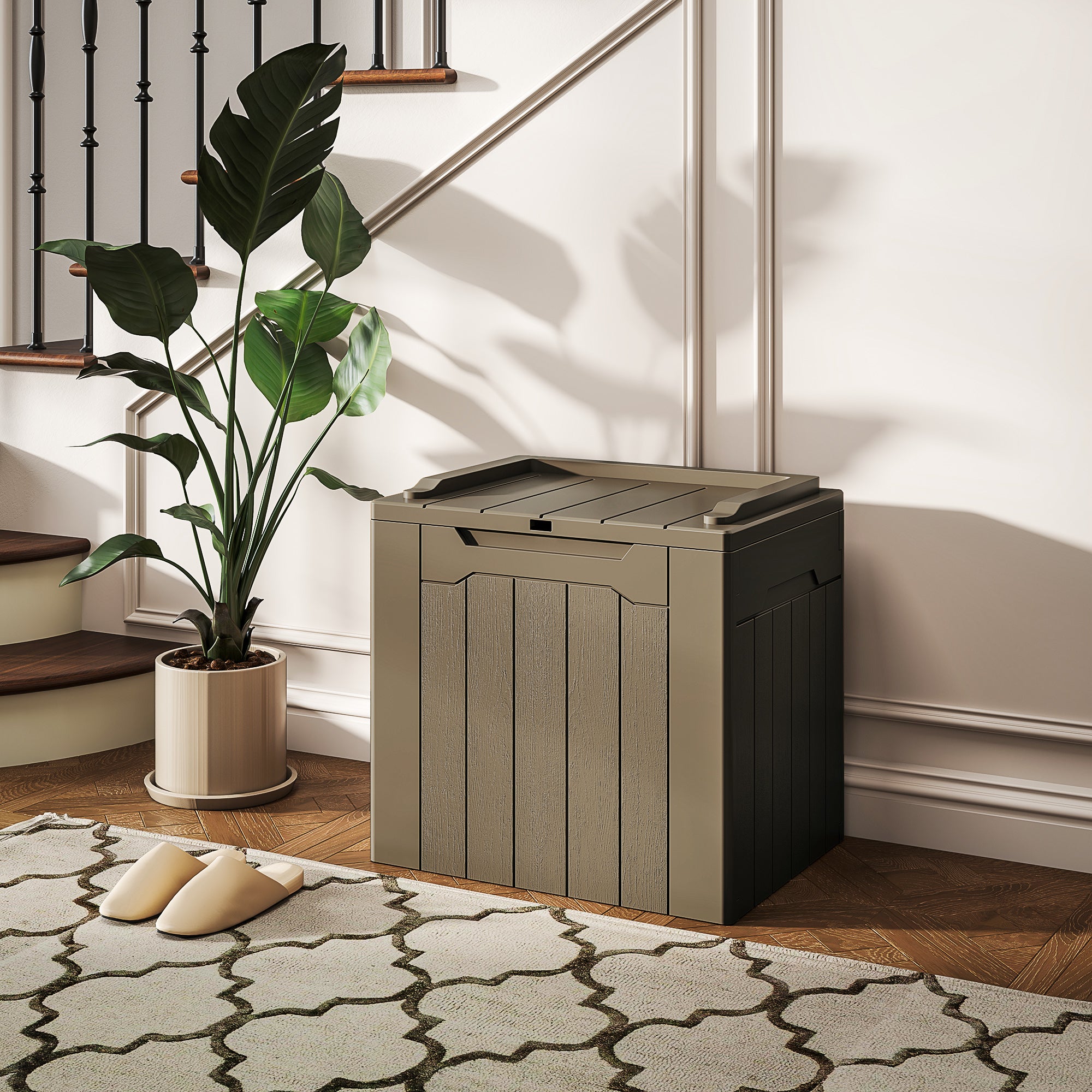 HOMCOM 107 L Plastic Storage Chest with Lid - Dark Brown - North Peak Garden Furniture