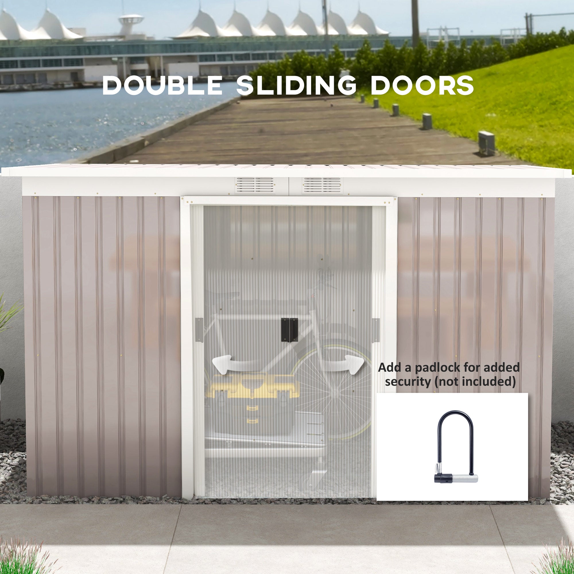 Outsunny Corrugated Garden Metal Storage Shed Outdoor Equipment Tool Box with Kit Ventilation Doors 9x 4FT Light Grey - North Peak Garden Furniture