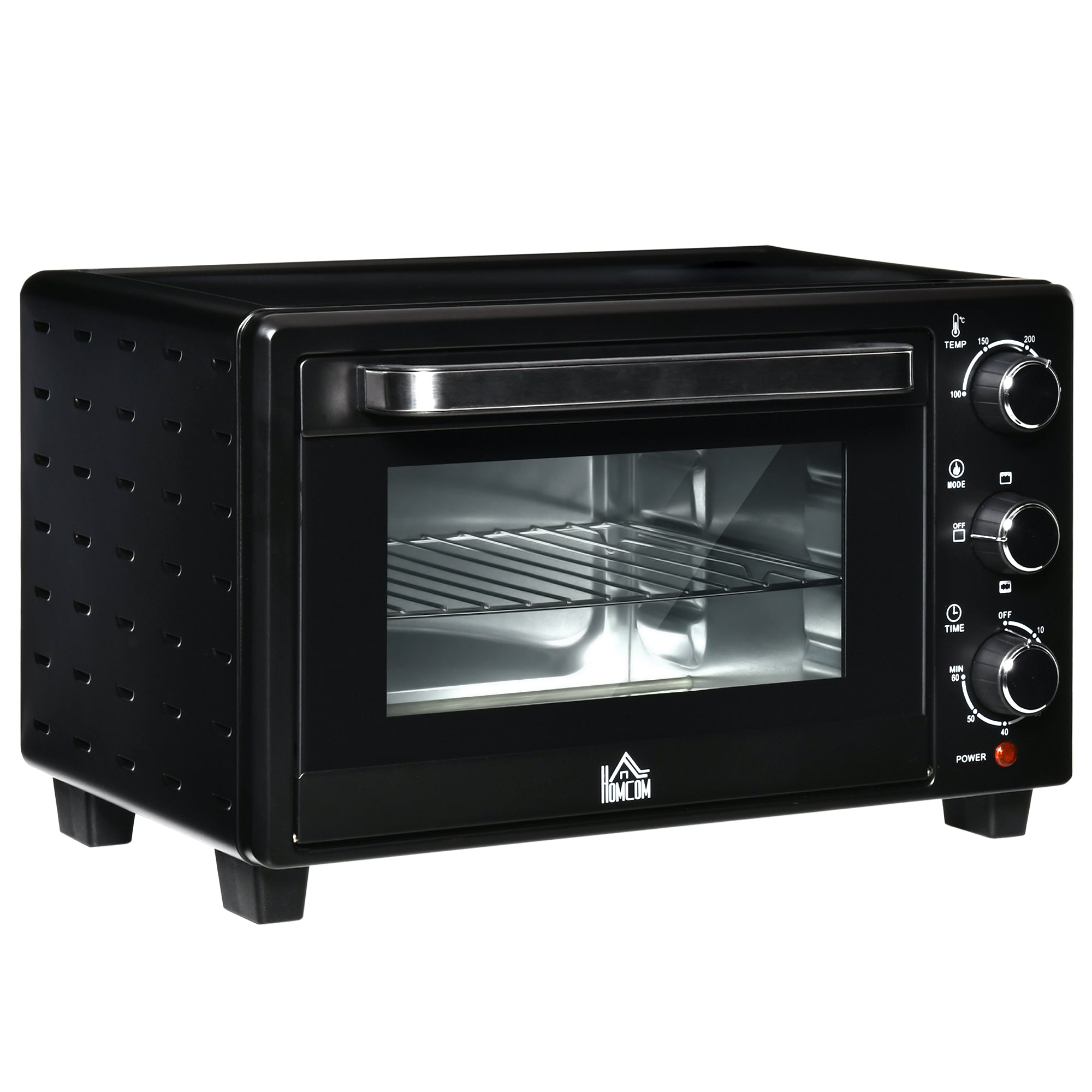 HOMCOM Mini Oven, 21L Countertop Electric Grill, Toaster Oven with Adjustable Temperature, Timer, Baking Tray and Wire Rack, 1400W, Black