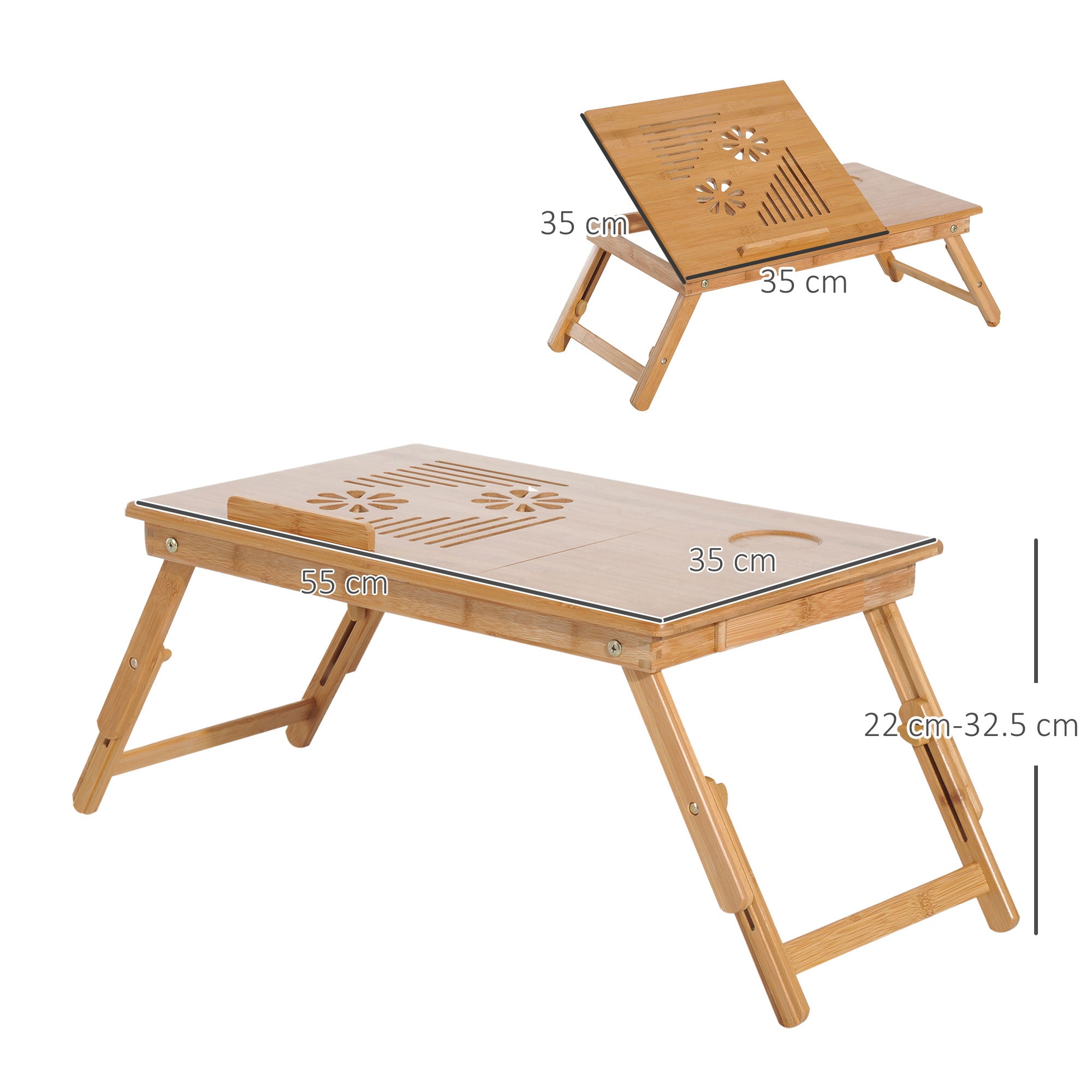 HOMCOM Portable Laptop Desk Notebook Tray PC Bed Table with Drawer Adjustable & Foldable (55L x 35W x 22-30H (cm)) - North Peak Garden Furniture