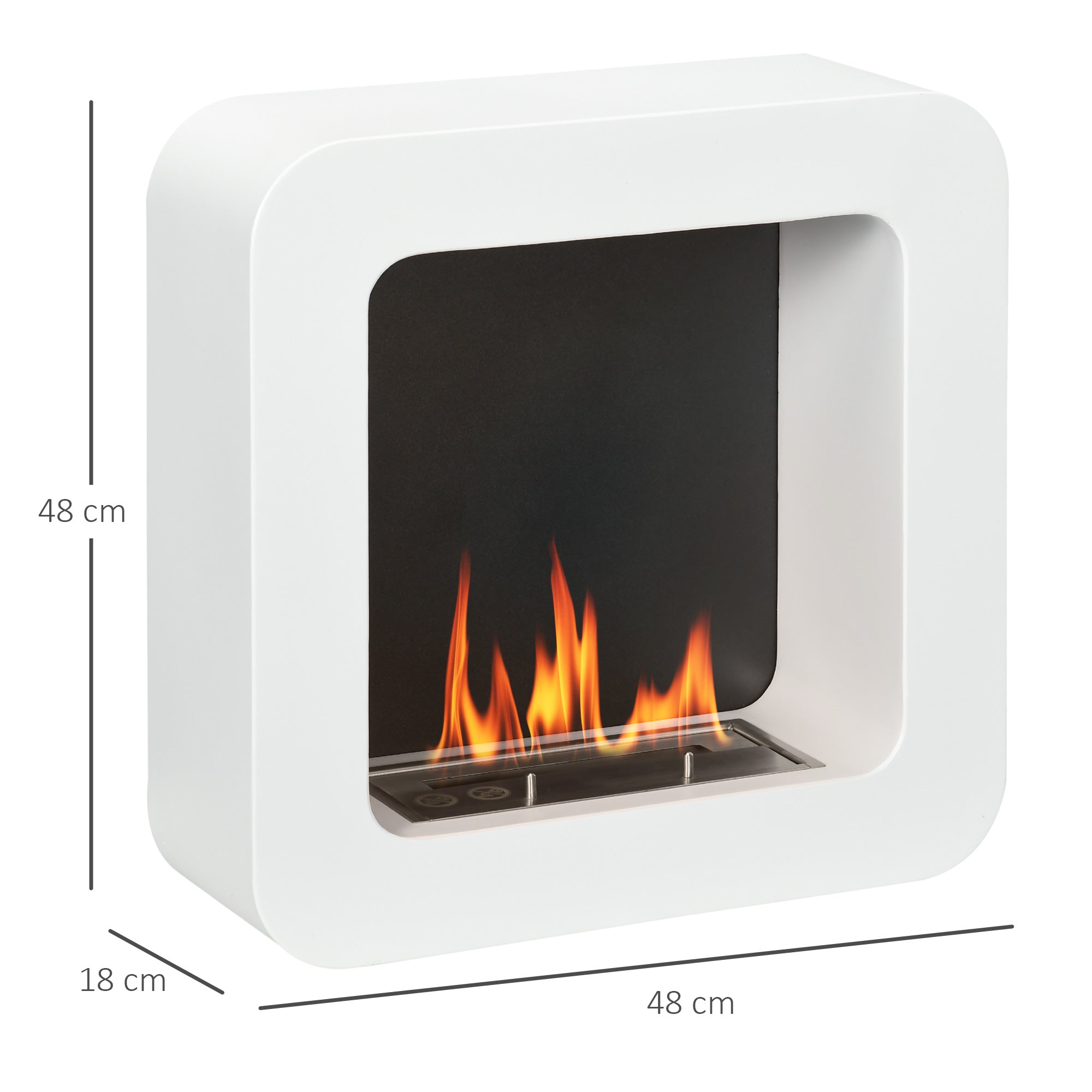 HOMCOM Wall Mounted Ethanol Fireplace, Bioethanol Heater Stove Fire with 1L Tank, 2.5 Hour Burning Time, White