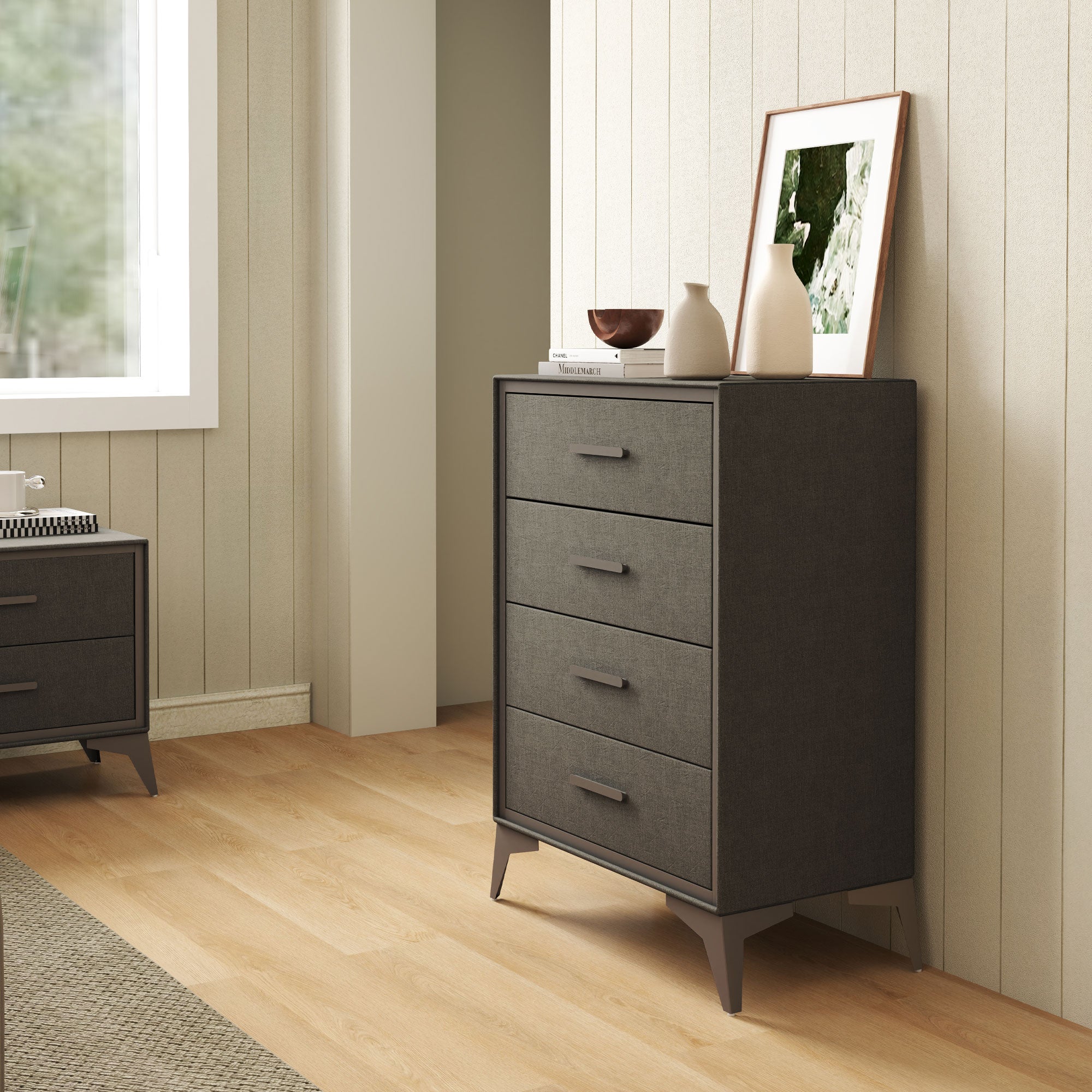 HOMCOM Velvet-Feel Chest of Four Drawers - Brown - North Peak Garden Furniture