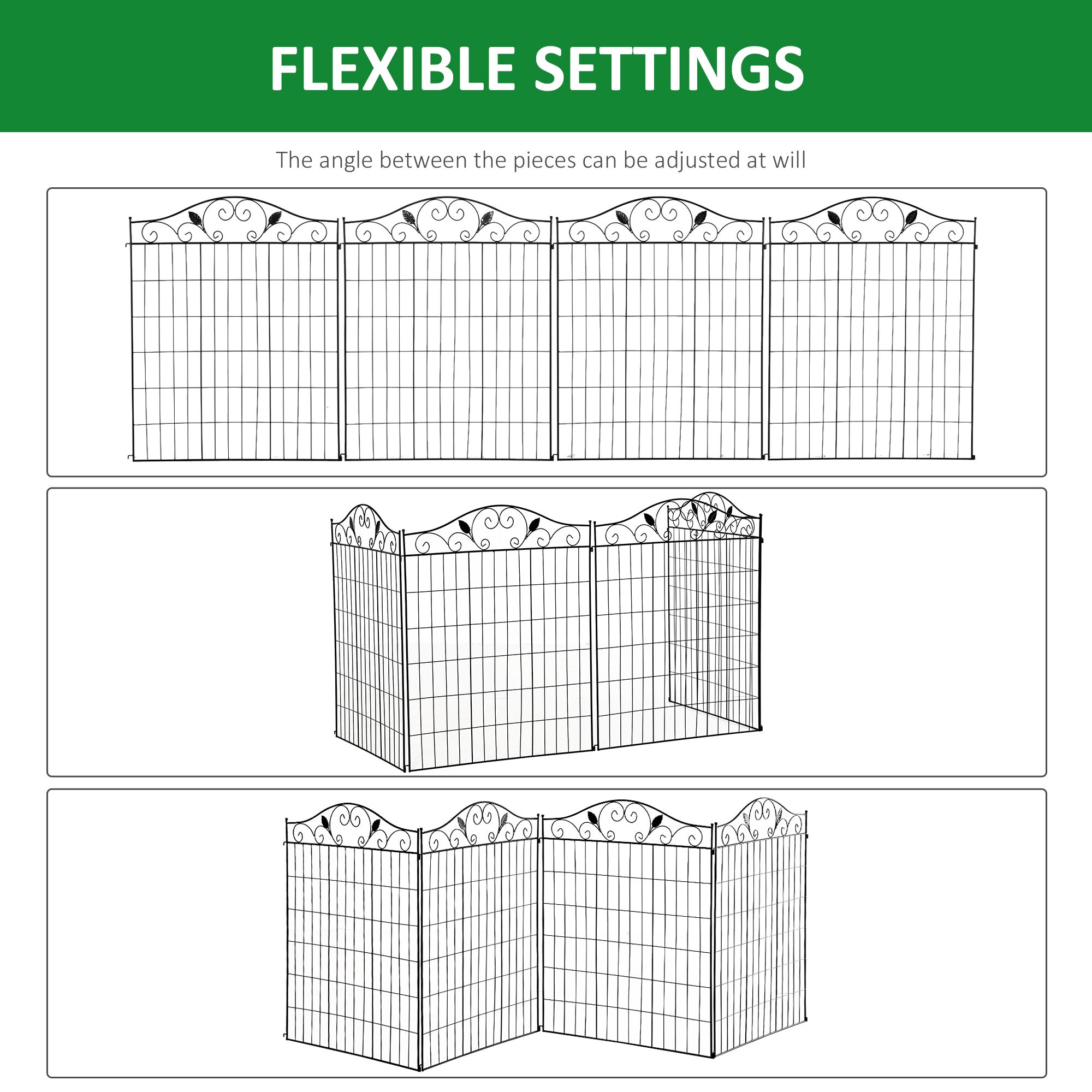 Outsunny Garden Decorative Fence 4 Panels 44in x 12ft Metal Wire Landscape Border Edging - North Peak Garden Furniture
